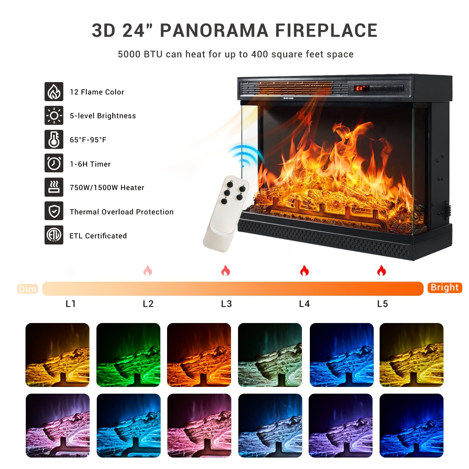 58" Fireplace TV Stand with Led Light, Entertainment Center for TVs up to 65", White