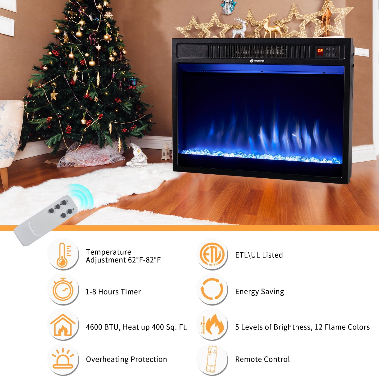 58" Fireplace TV Stand for TVs up to 65 Inch, Entertainment Center with 23" Electric Fireplace, Glass Doors, Media Console Cabinet for Living Room, White