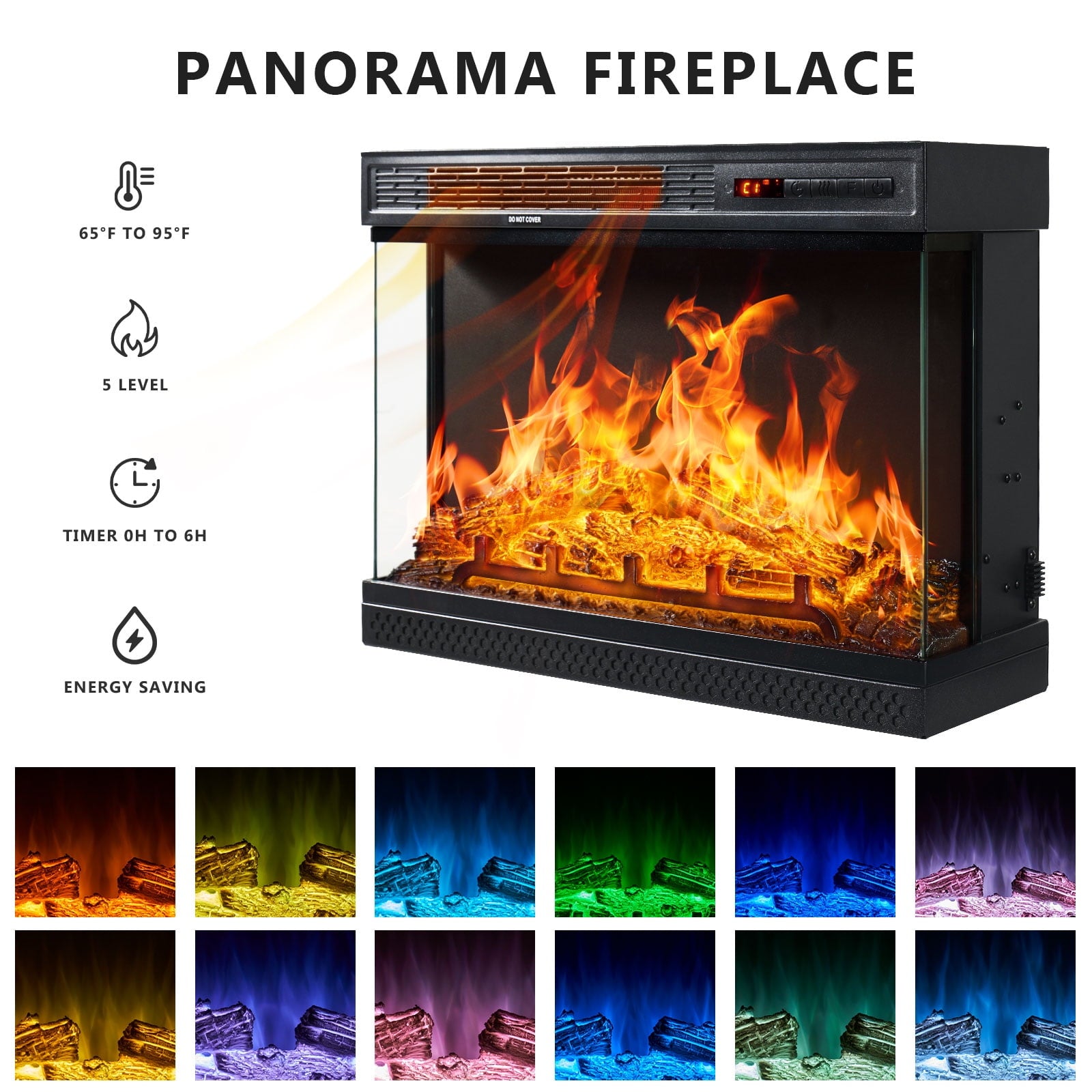 59'' Fireplace TV Stand for TVs up to 65", 12 Flame Colors&12 LED Light Colors, TV Console with 3-Sided Glass Fireplace, for Living Room, White