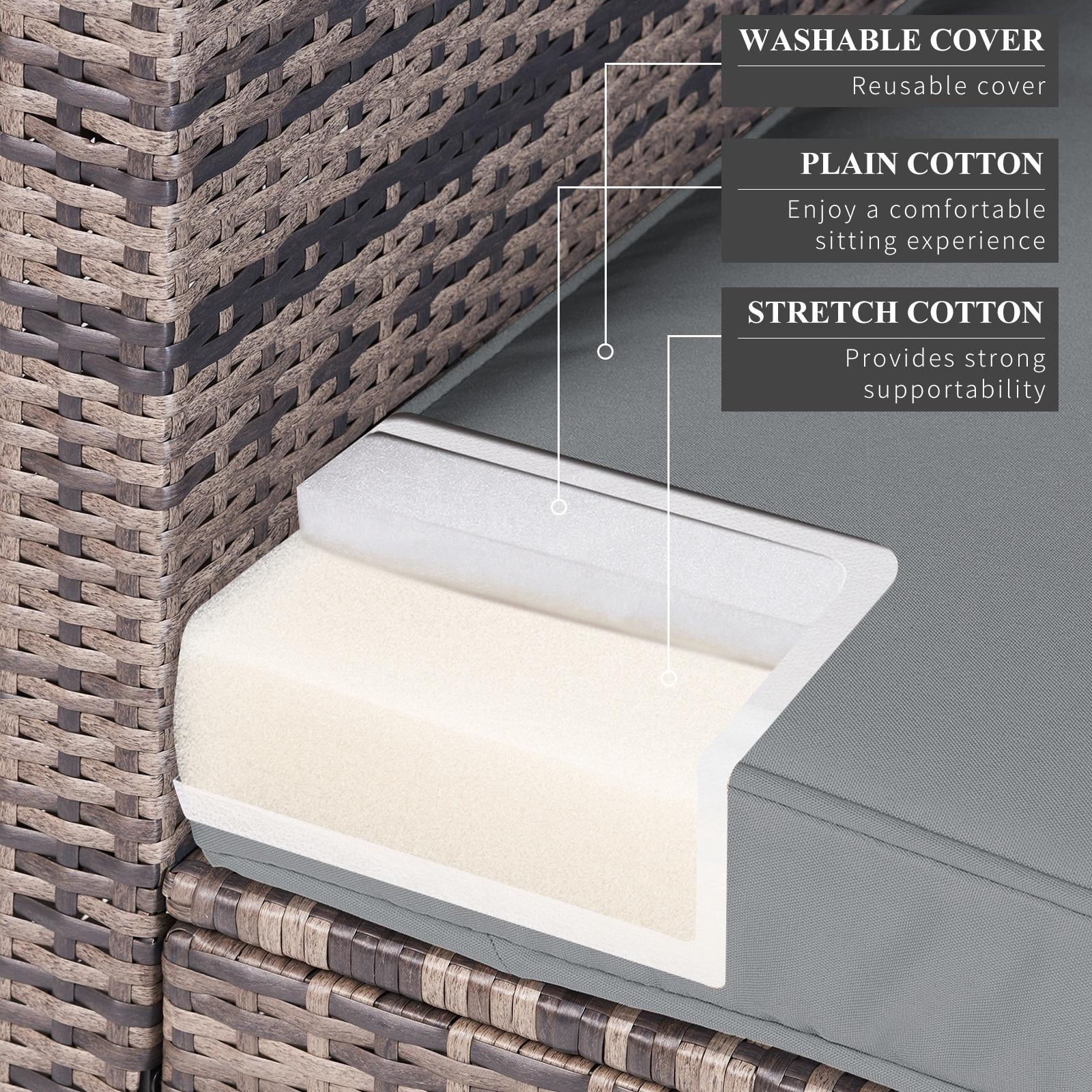 5pcs Outdoor Patio Furniture Set, PE Rattan Wicker Sectional Conversation Set with Glass Coffee Table, Gray