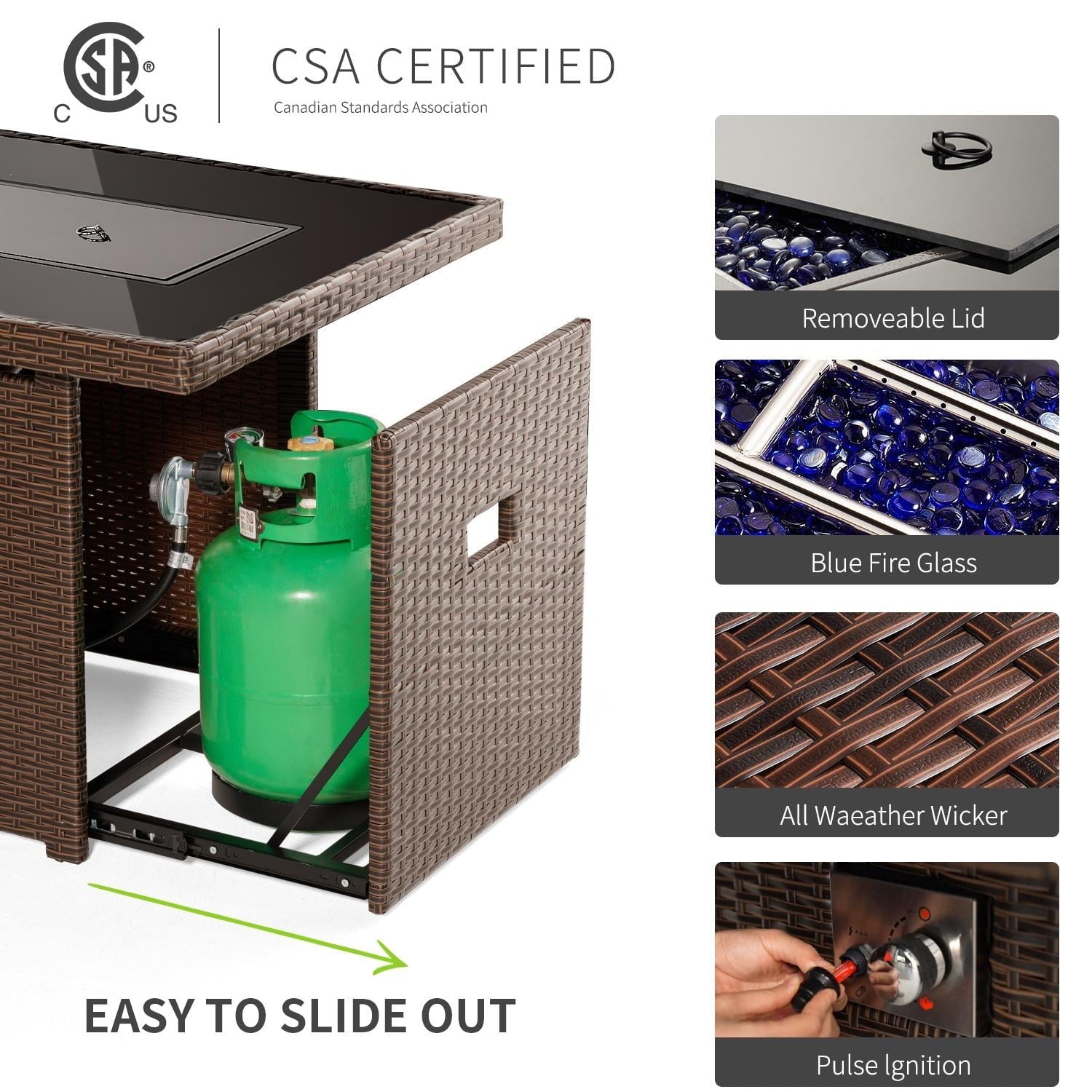 5 Piece Patio Furniture Set, Outdoor Patio Furniture Sets with Fire Pit, Wicker Patio Furniture, Outdoor Conversation Set with Red Cushions