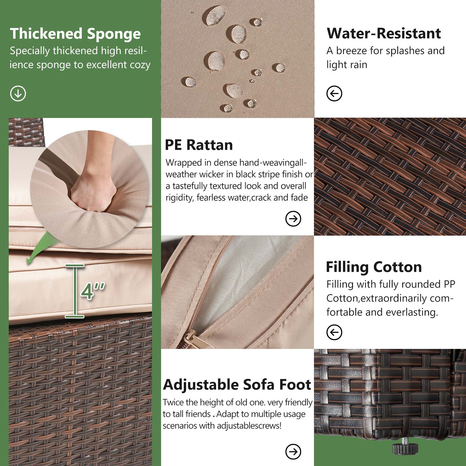 6Pcs Outdoor Patio Furniture Set, PE Wicker Outdoor Conversation Set With Coffee Table-Beige(with Waterproof Cover)