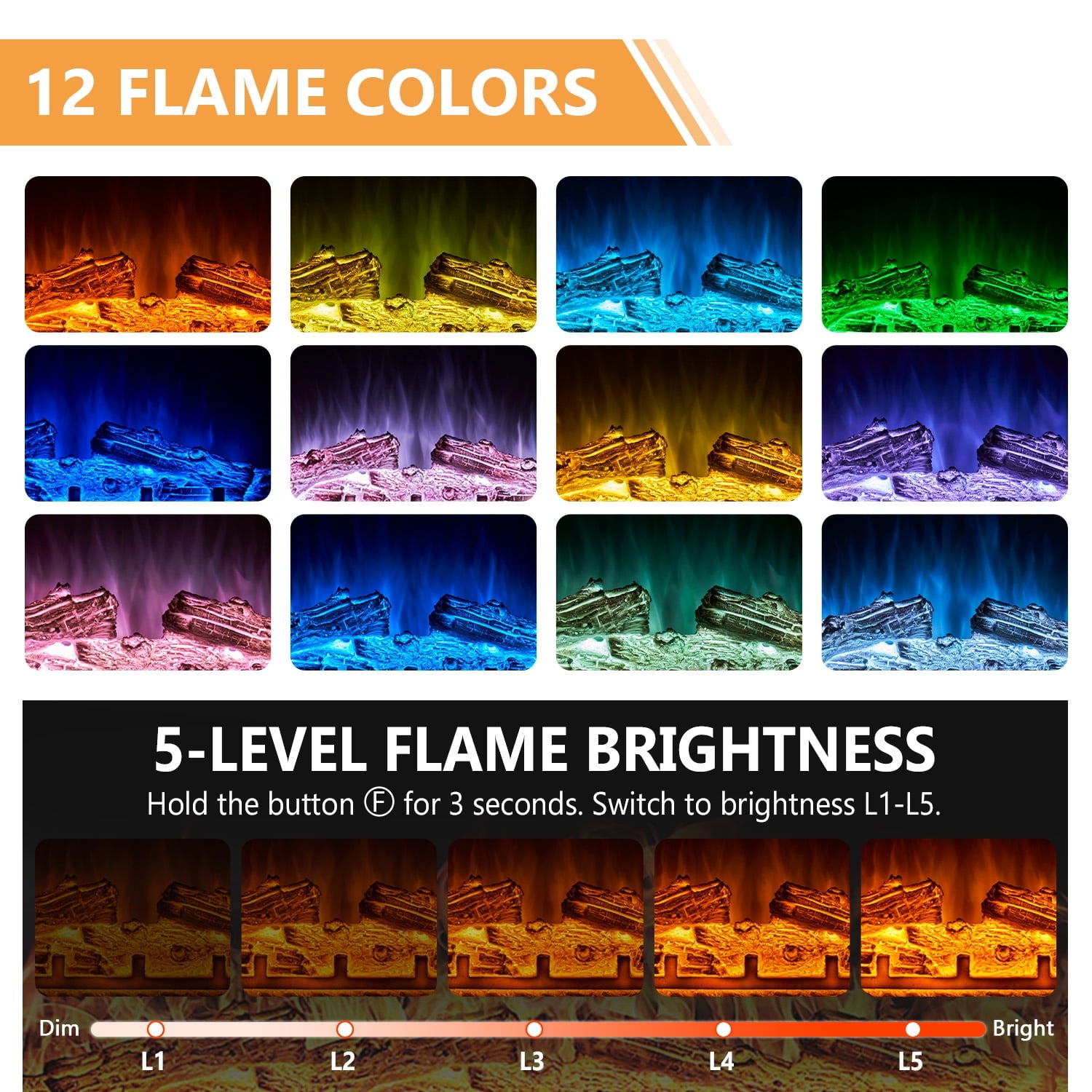 Farmhouse TV Stand with 24" Big Fireplace, for TVs up to 65", Fireplace Entertainment Center, Grey