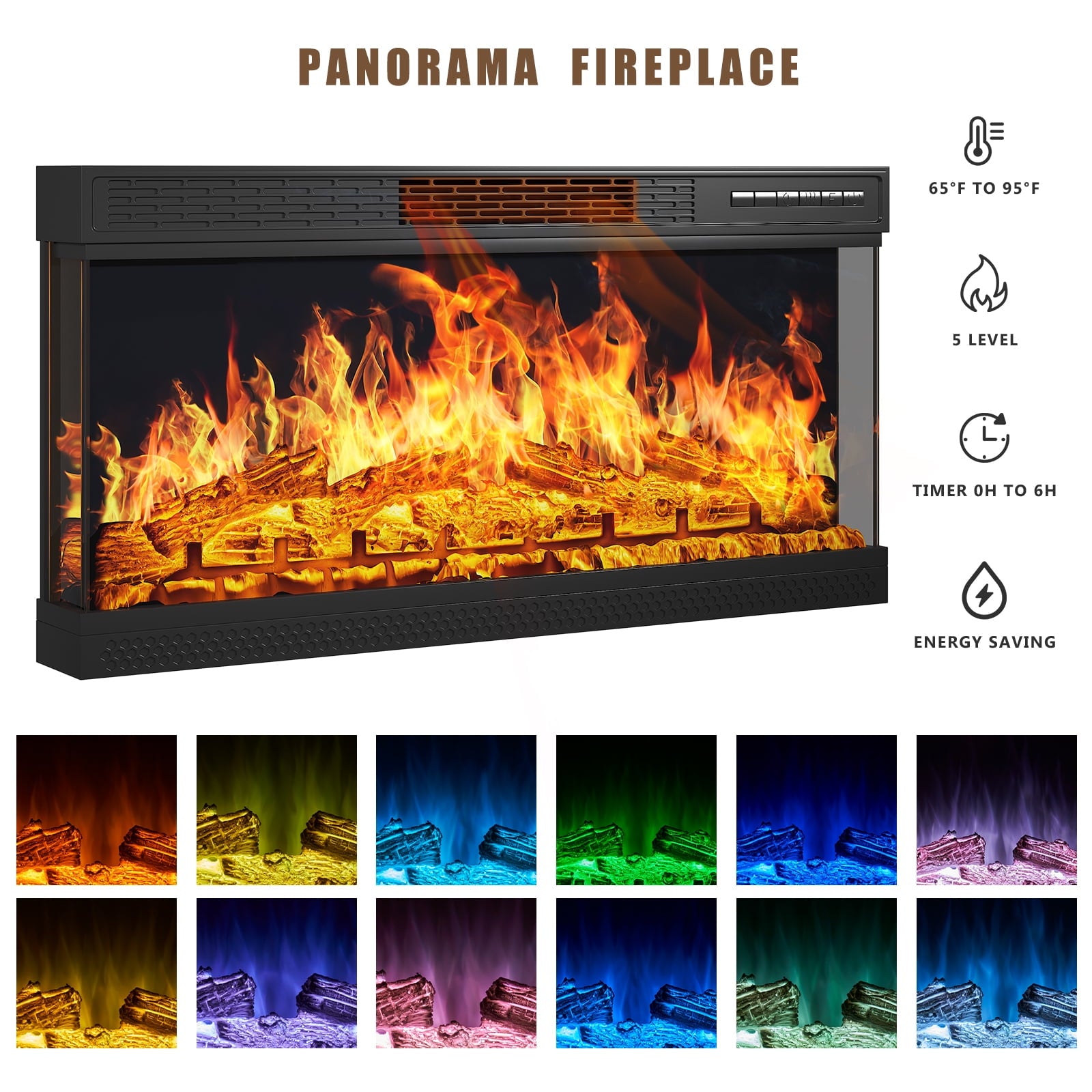 36 Inch Fireplace TV Stand for TVs up to 80", LED Light Entertainment Center with 3-Sided Glass Fireplace, TV Console, Gray