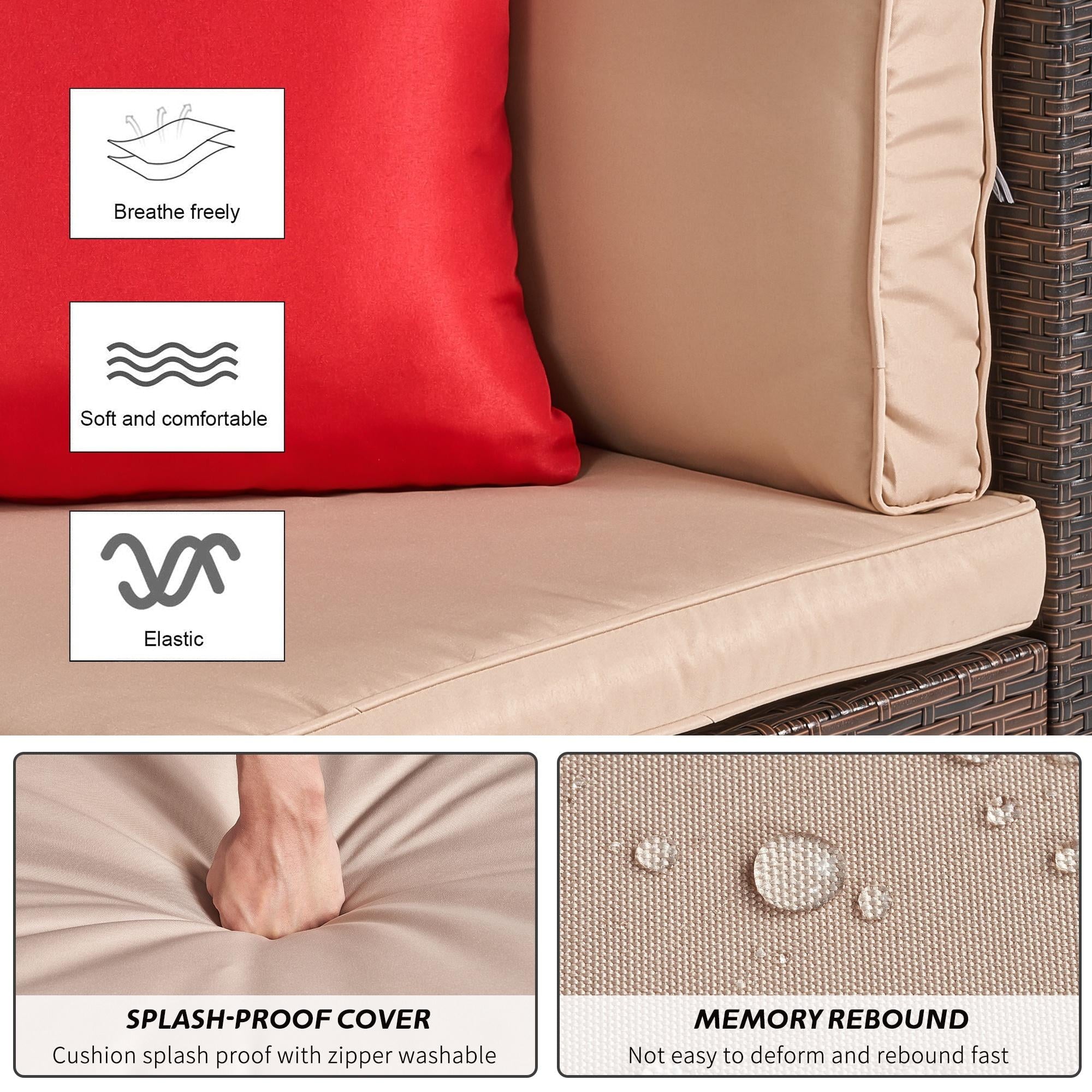 7pcs Patio Conversation Set, Outdoor Rattan Wicker Furniture Set All-Weather Sectional Sofa Set with Coffee Table, Beige