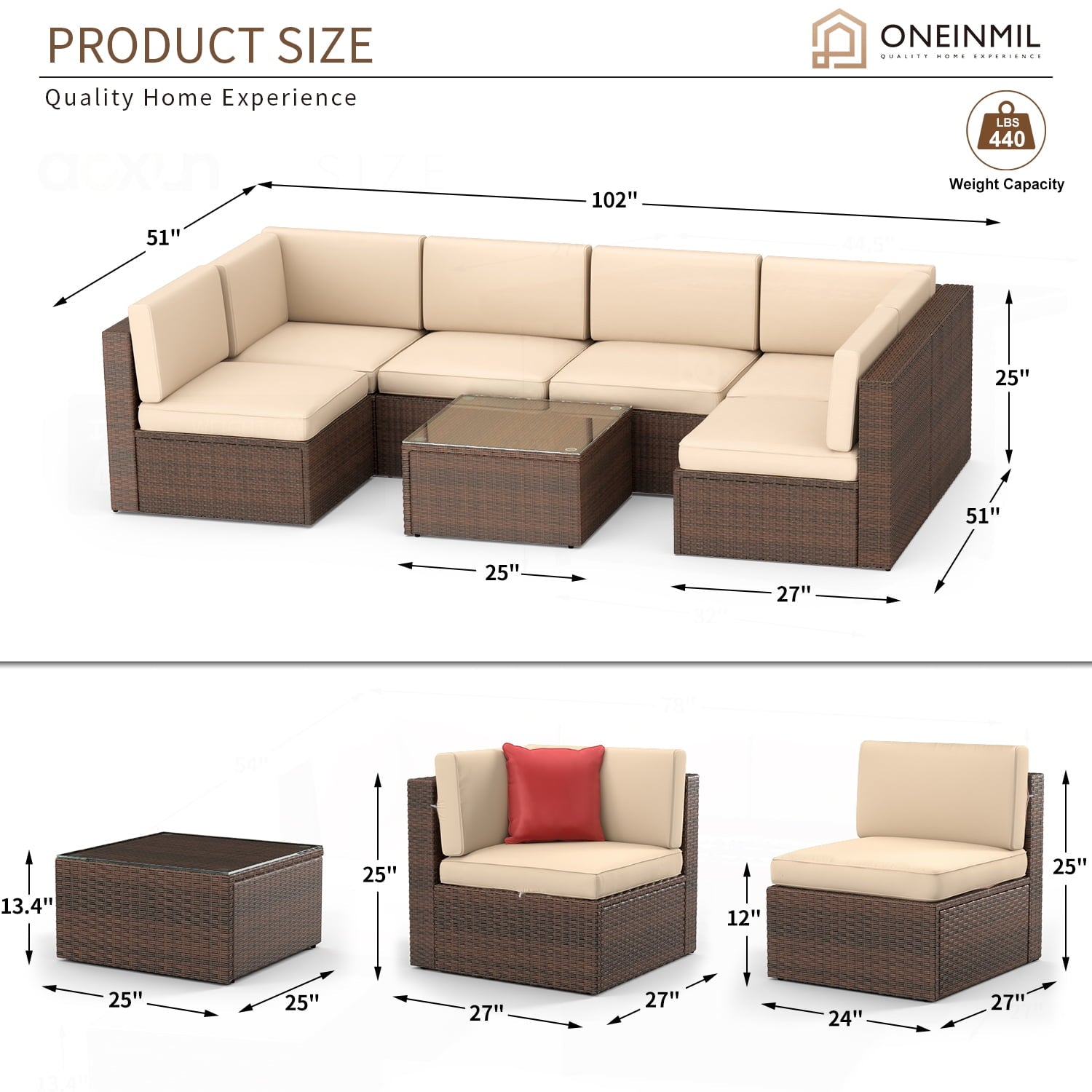 7 Pcs Patio Furniture Sets with Coffee Table,Patio Conversation Sets,Brown