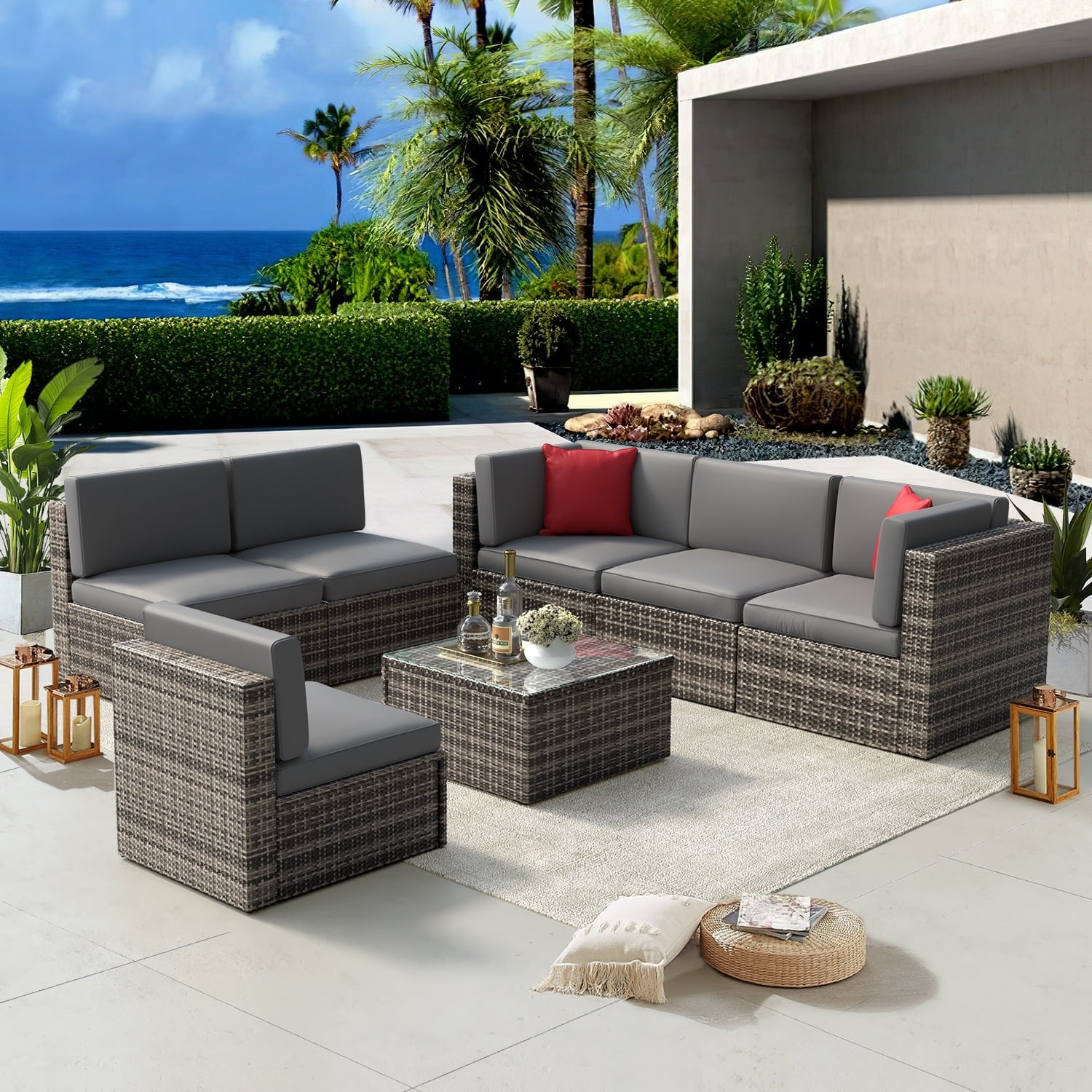 7 Pcs Patio Furniture Sets with Coffee Table,Patio Conversation Sets,Grey