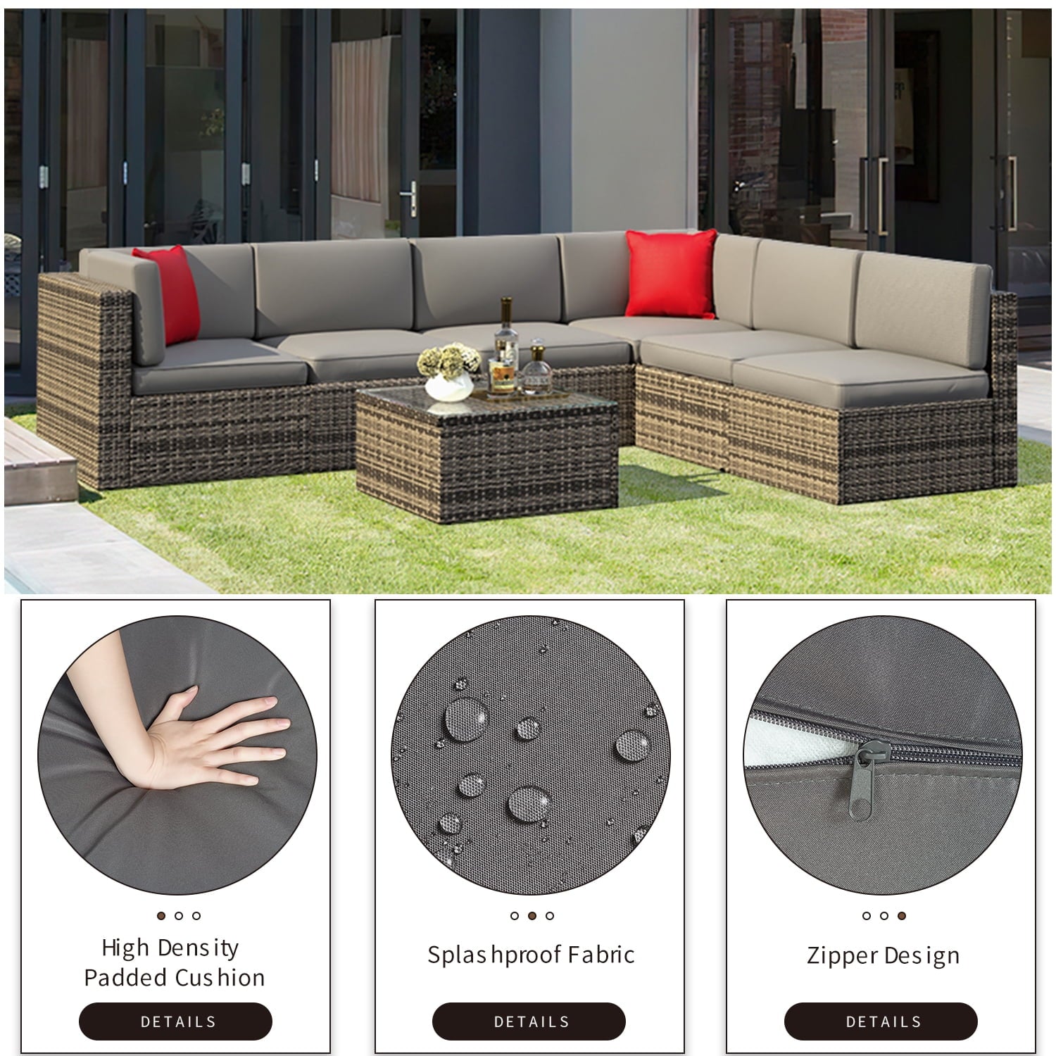 7 Pcs Patio Furniture Sets with Coffee Table,Patio Conversation Sets,Grey