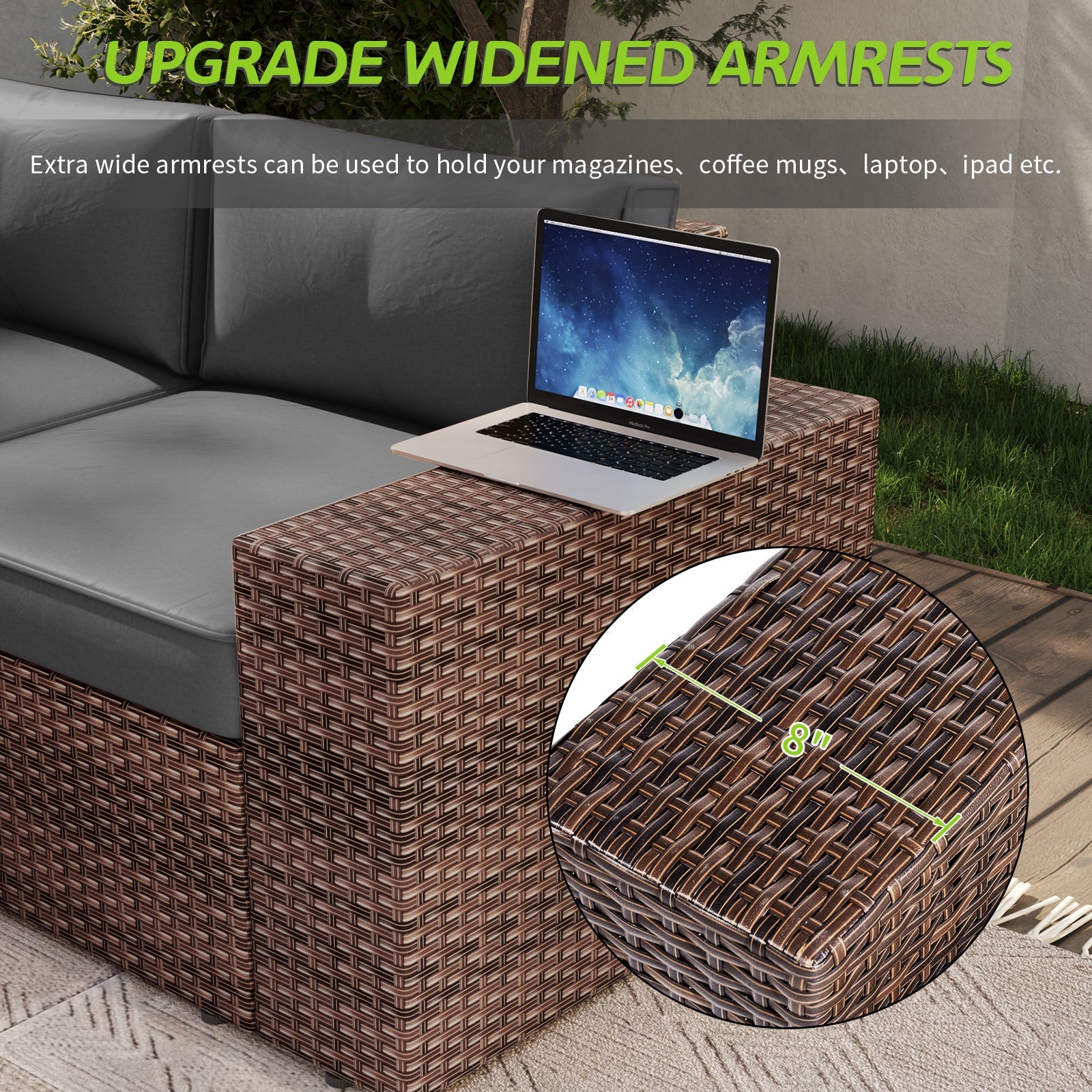 7 Piece Patio Furniture Set with 44'' Fire Pit Table(Include Waterproof Cover), Outdoor Sectional Sofa, PE Rattan Patio Conversation Set with Red Cushion and Coffee Table-Gray