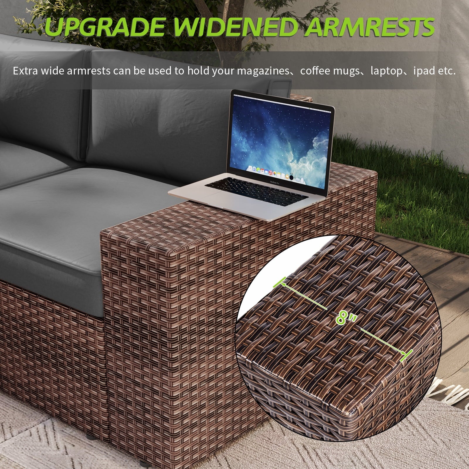 7 Piece Patio Furniture Set with 44'' Fire Pit Table(Include Waterproof Cover), Outdoor Sectional Sofa, PE Rattan Patio Conversation Set with Red Cushion and Coffee Table-Gray