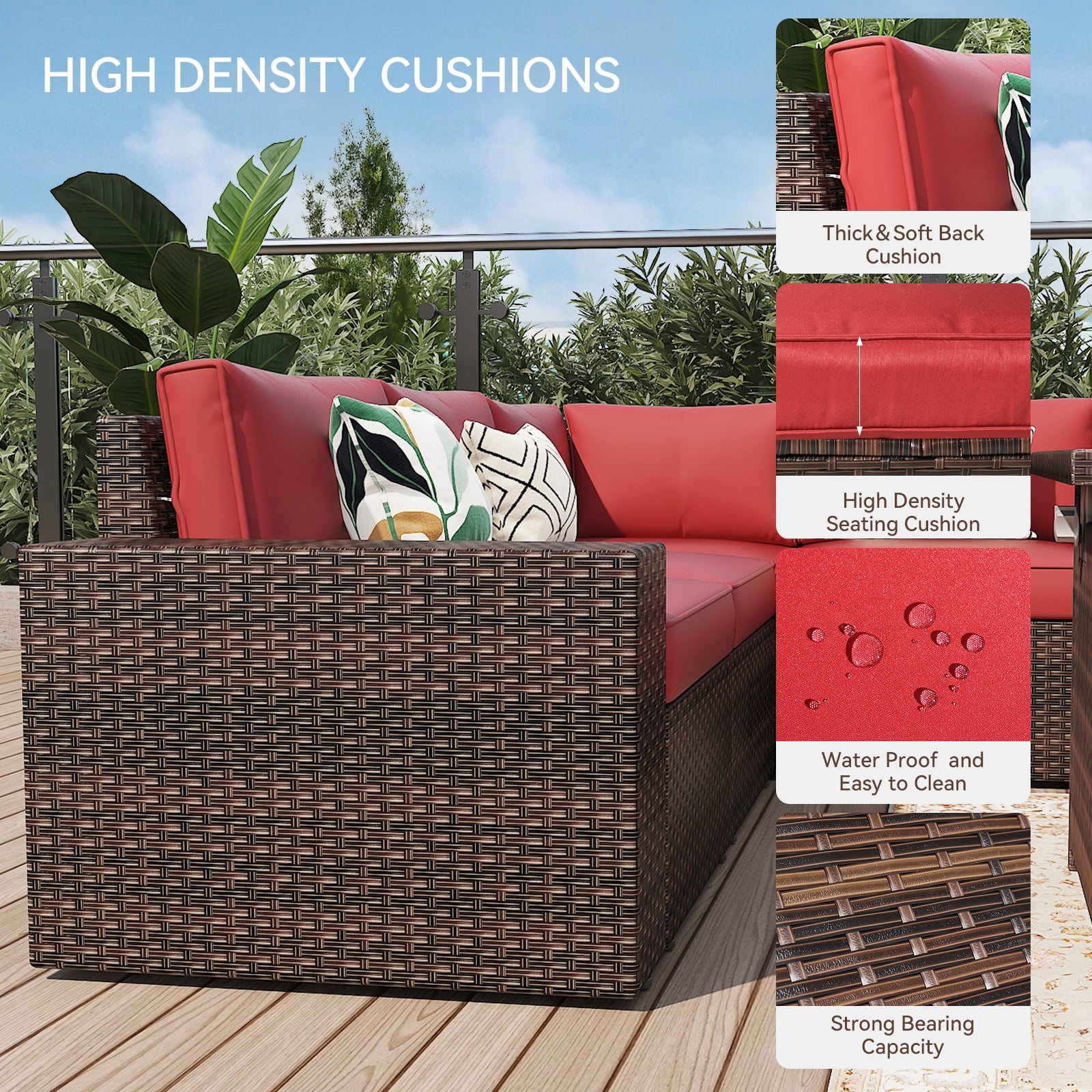 7Pcs Outdoor Patio Furniture Set with Fire Pit Table Wicker Rattan Sectional Sofa Patio Conversation Sets-RDE(with Waterproof Cover)