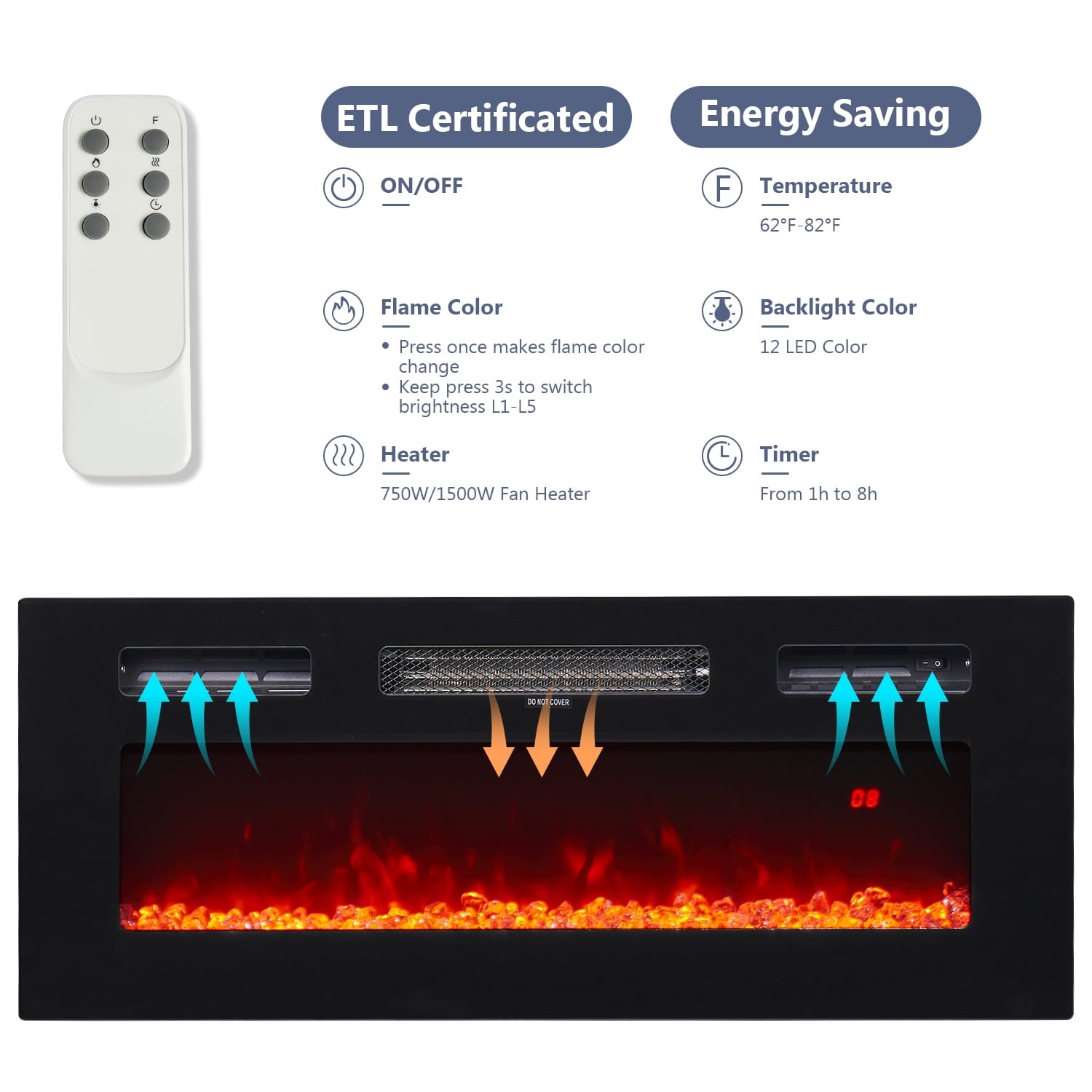 Fireplace TV Stand with 36" Electric Fireplace, Entertainment Center for TVs up to 90", LED Lights Entertainment Center, TV Console, White