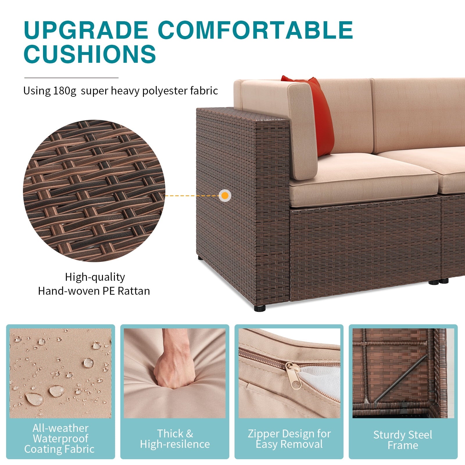 8 Pcs Patio Furniture Sets with Fire Pit Table,Patio Conversation Sets,Brown