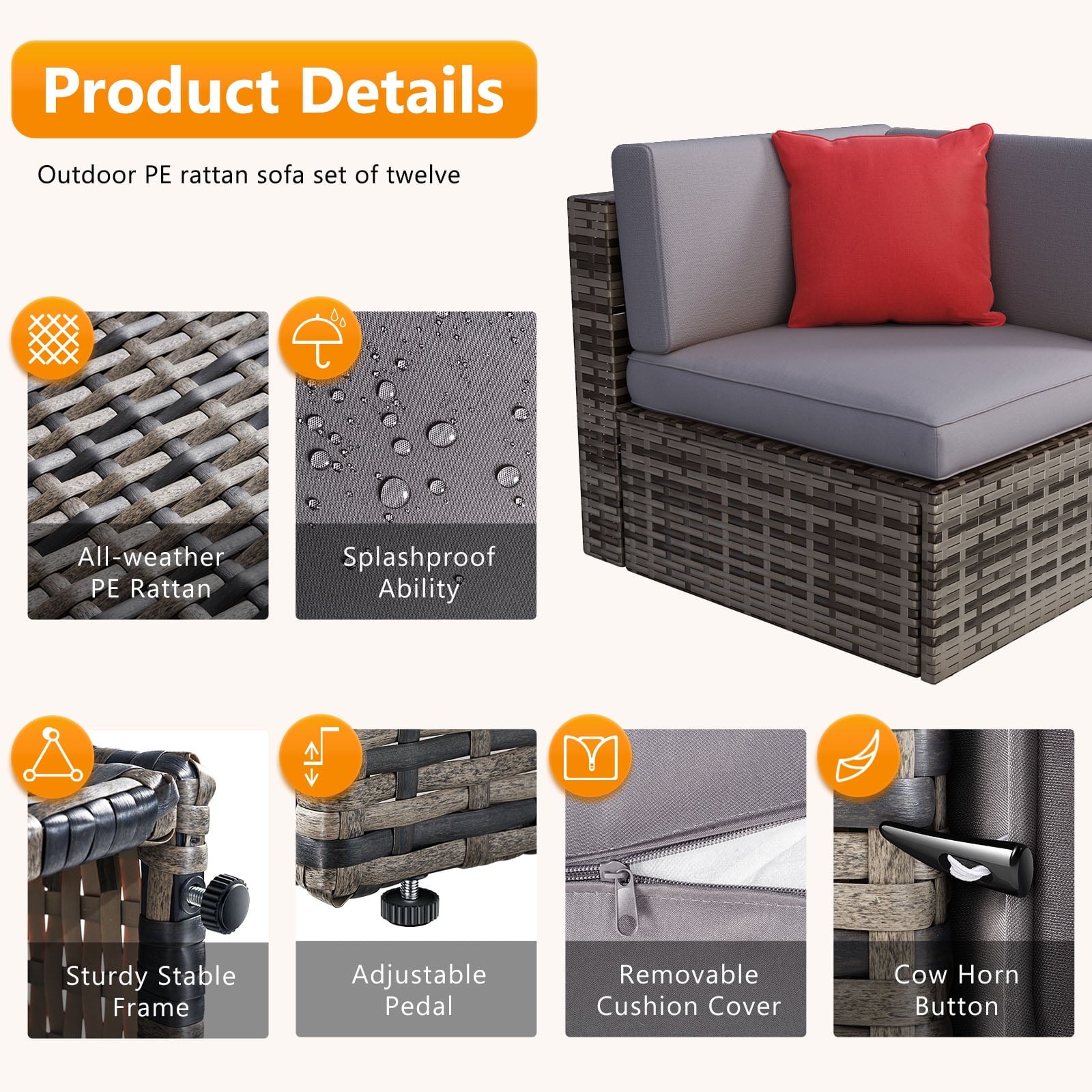 8 Pcs Patio Conversation Sets with Fire Pit Table,Patio Furnituire Sets,Gray