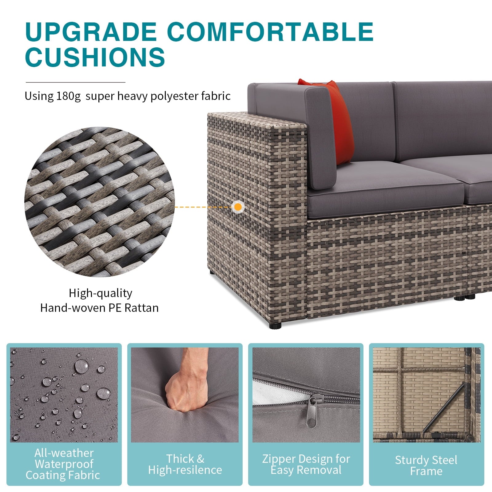 8 Pcs Patio Furniture Sets with Fire Pit Table,Patio Conversation Sets,Grey