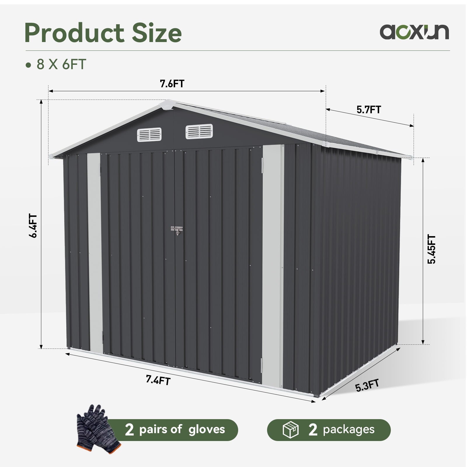 7.8’x 5.7’ Outdoor Storage Shed, Metal Garden Tool Shed with Lockable Door, Galvanized Steel Shed for Backyard, Lawn and Patio, Black