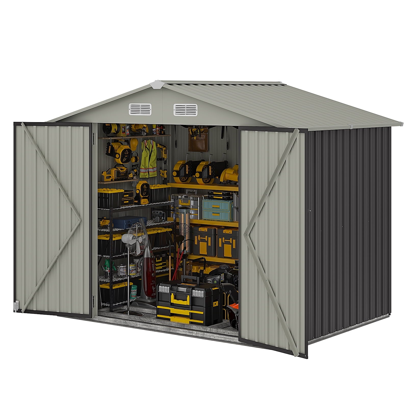 8’x 6’ Outdoor Storage Shed with Base Frame, Metal Garden Tool Shed with Lockable Door, Galvanized Steel Shed for Backyard, Lawn and Patio, Black