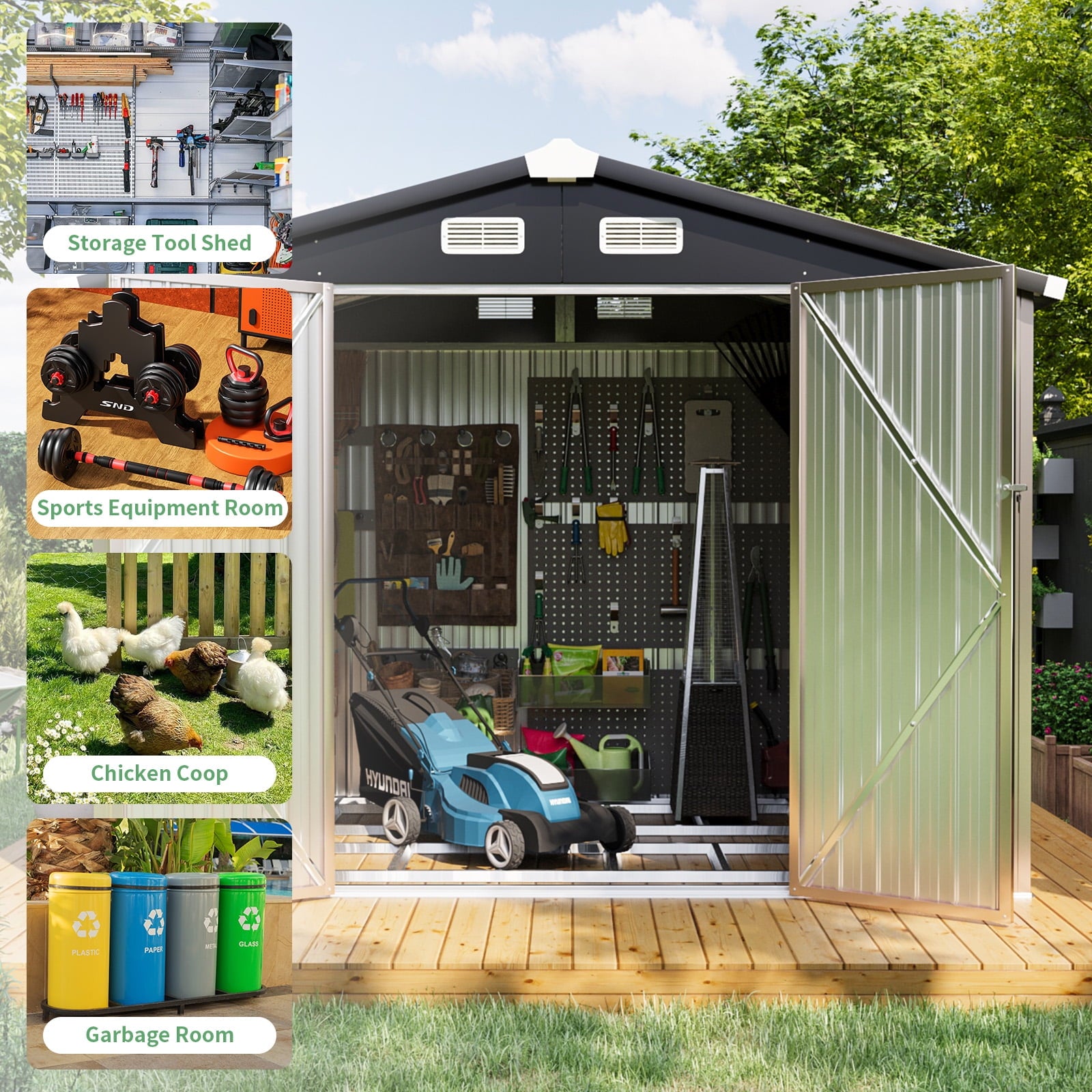 8.5' x 5.6' Outdoor Storage Shed with Base Frame, Metal Garden Shed with Door & Lock, Tool Storage Shed for Patio, Backyard(Floor not included)