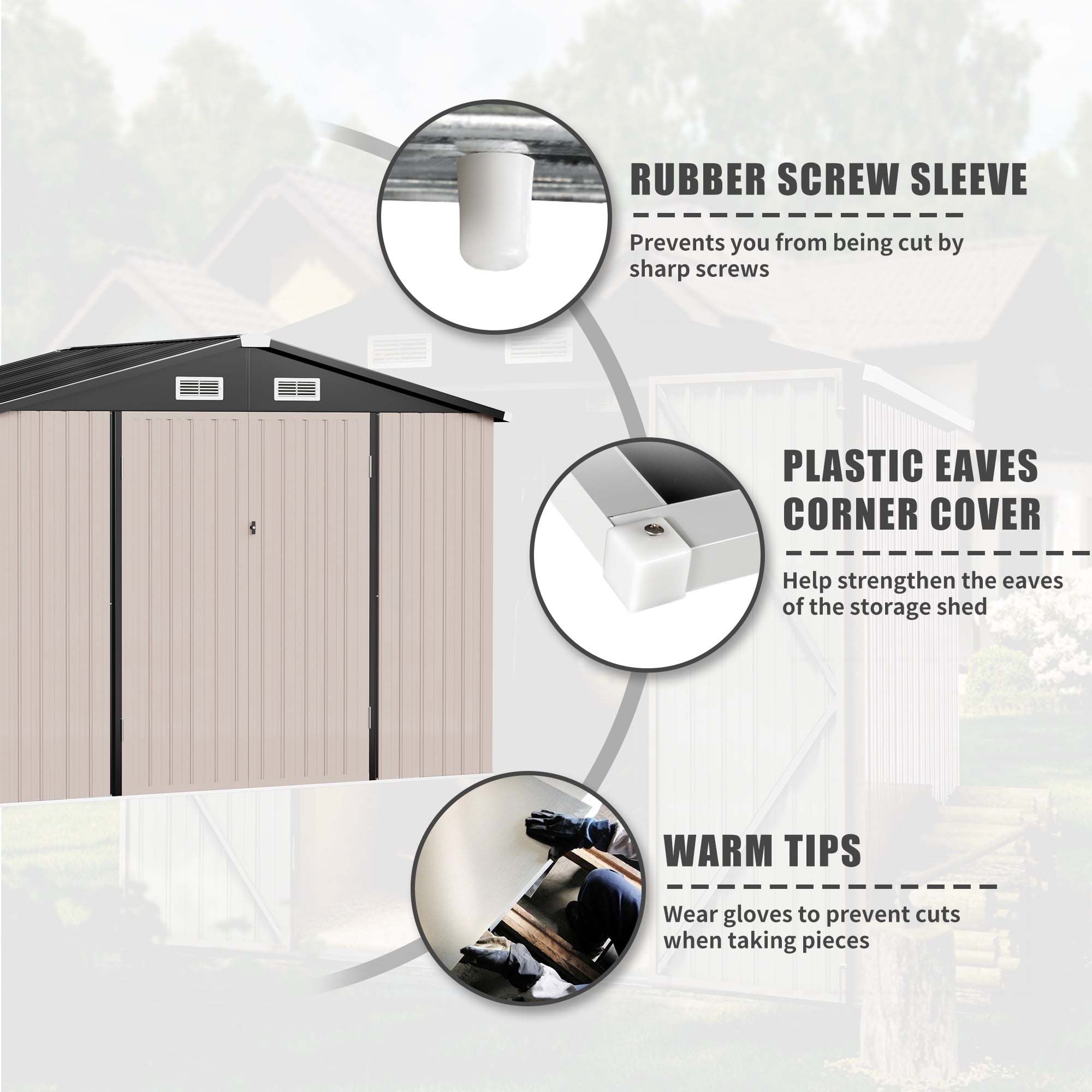 8.5 x 5.6 FT Outdoor Storage Shed with Base Frame, Tool Shed with Lockable Door, Galvanized Metal Shed for Garden, Backyard, Patio, Lawn(Floor not included)