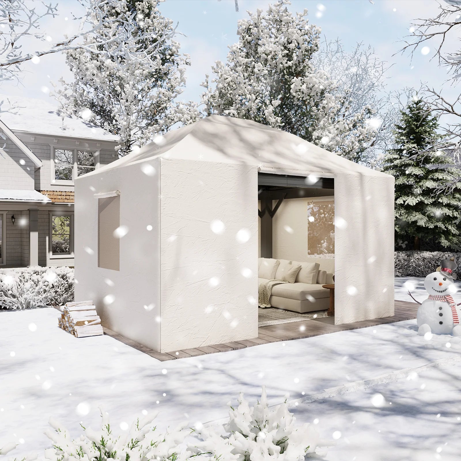 Aoxun Winter Cover 10' x 12' for Hardtop Gazebos,Outdoor Gazebo Cover with Sidewalls and Mesh Windows, All Season Waterproof Enclosed Canopy Covers, White(Gazebo not Included)