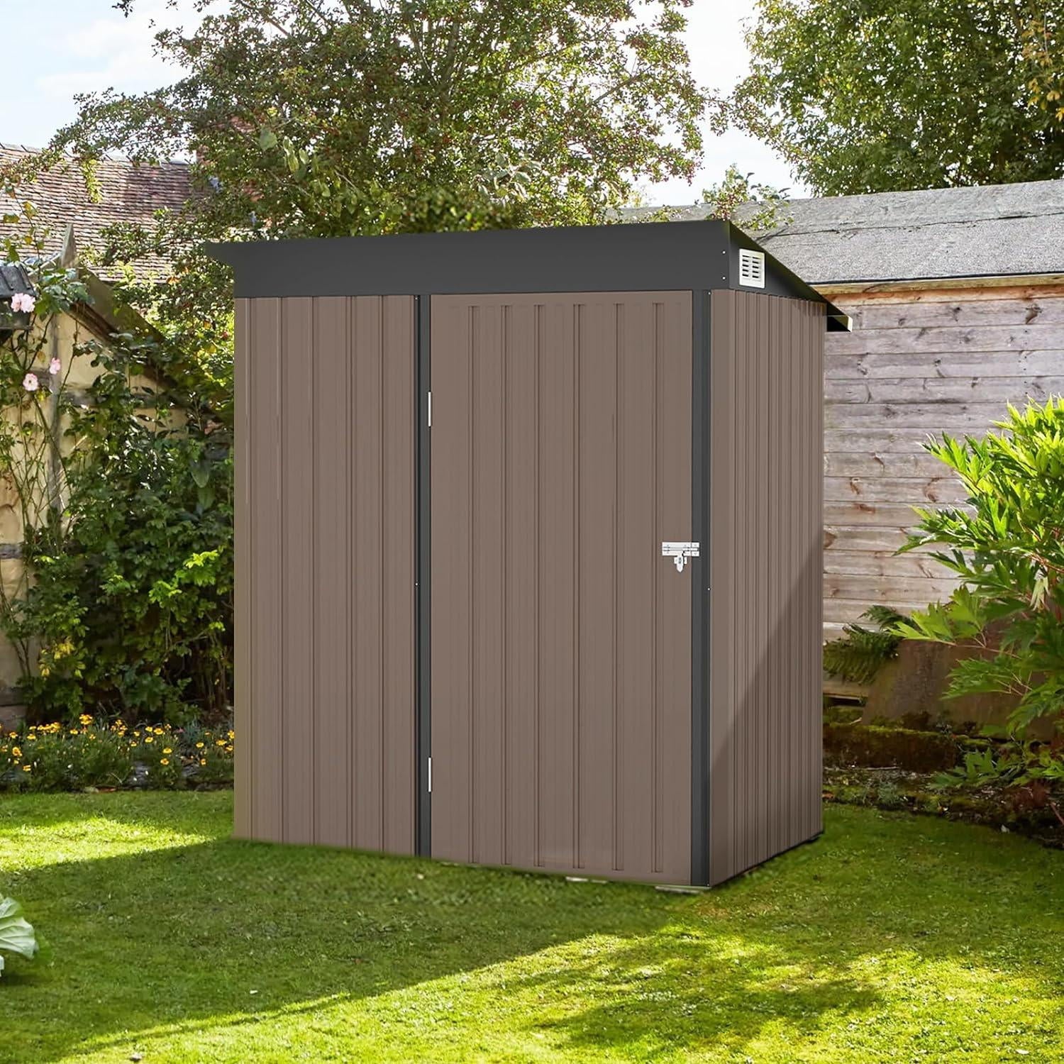 Metal Outdoor Storage Shed 5' x 3', Outdoor Metal Shed for Tool, Garden, Bike, Brown