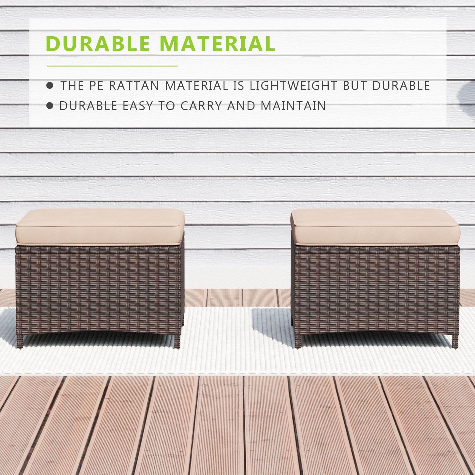 2 Piece Ottomans, Footrest Ottoman with Beige Cushions, Small Footstool Rectangle Bench For Patio, Garden, Backyard