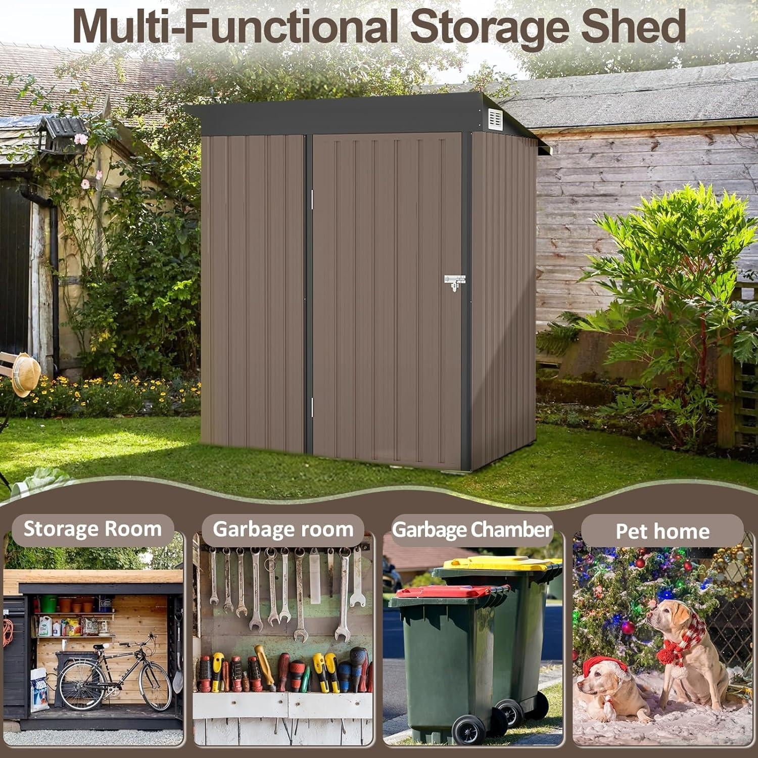 5 x 3 FT Outdoor Storage Shed, Utility Steel Tool Shed with Lockable Door, Galvanized Metal Shed with Air Vents for Garden, Backyard, Patio, Lawn