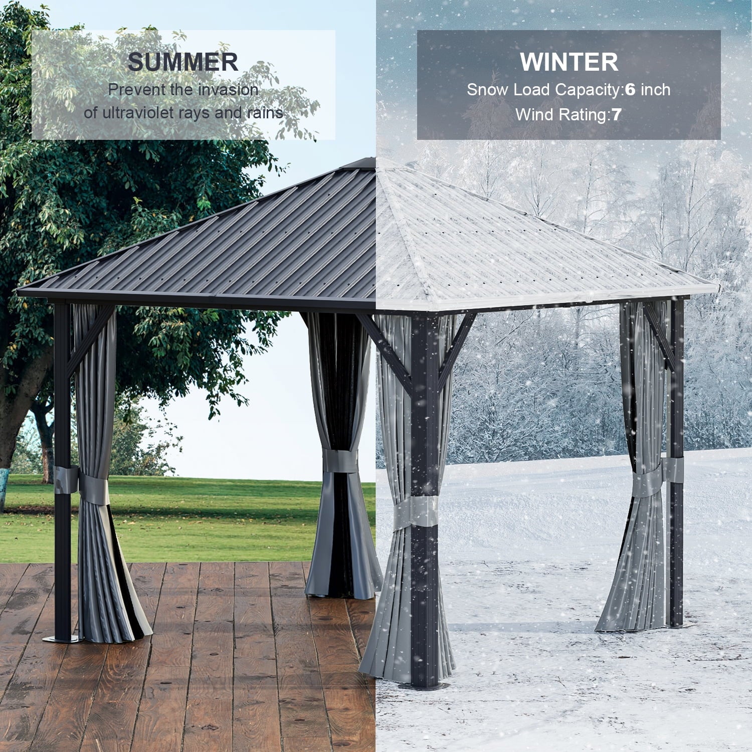 10x10 Outdoor Hardtop Gazebo, Aluminum Frame Gazebo with Removable Mesh Walls and Curtains for Patio, Lawns, Gray