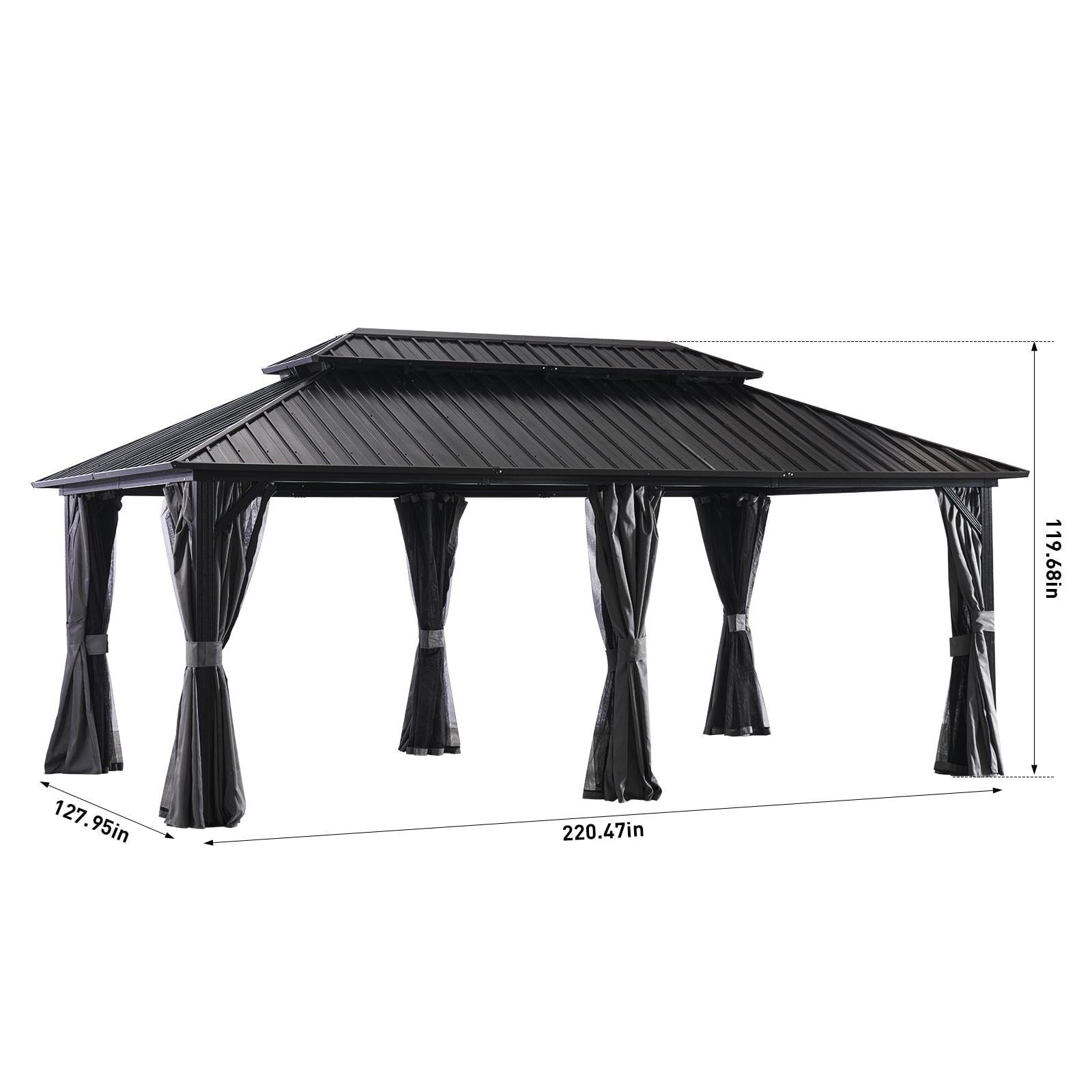 12' x 20' Outdoor Hardtop Gazebo, Galvanized Double Roof Gazebo with Curtain and Netting for Patio, Garden, Lawn, Party