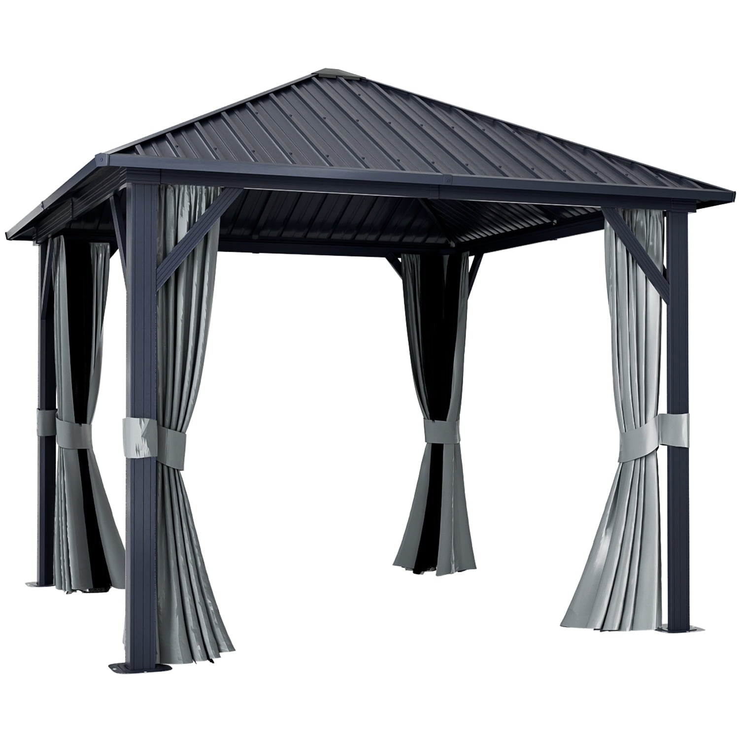 10x10 Hardtop Gazebo, Outdoor Metal Canopy Gazebo with Netting and Curtains for Garden, Patio, Backyards, Gray