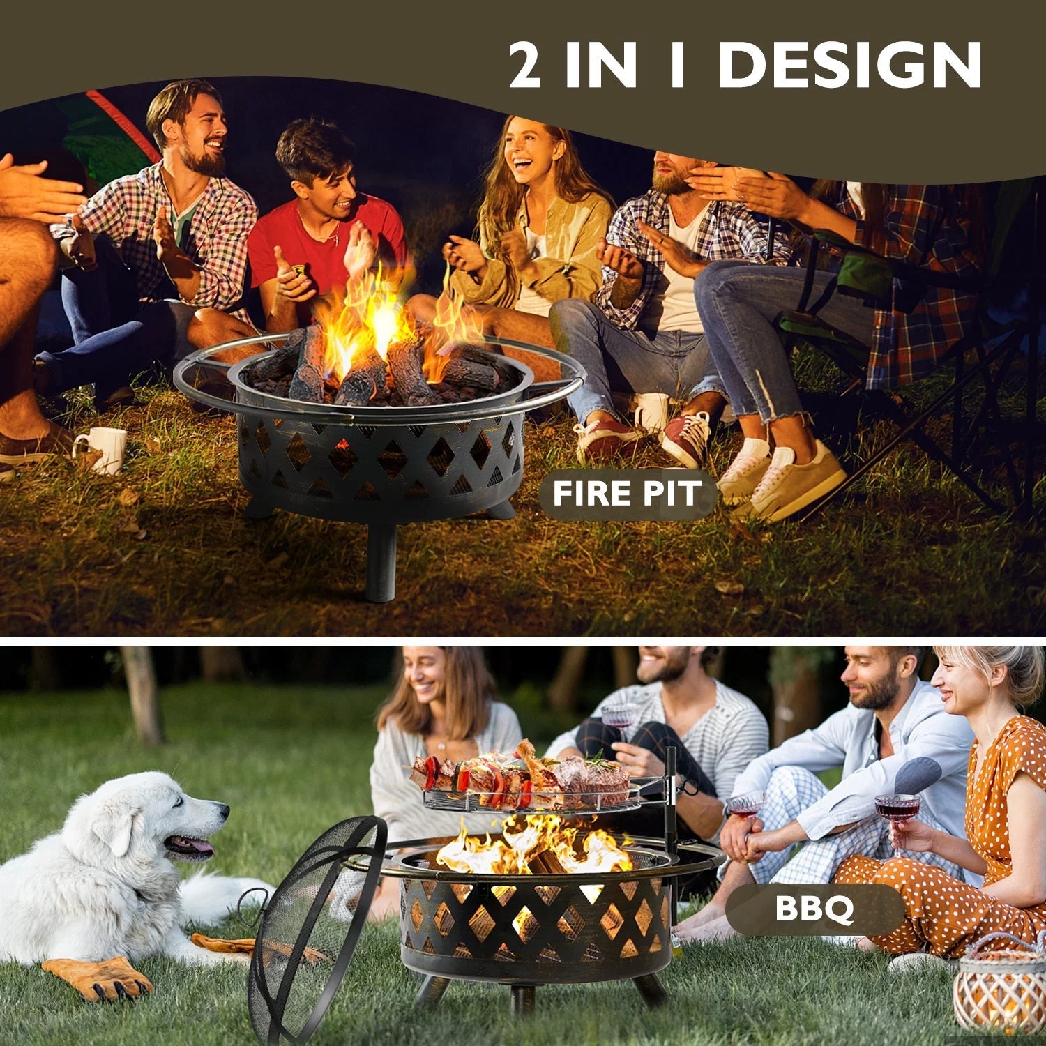 Fire Pit for Outside 30 inch Outdoor Wood Burning Firepit Large Steel Firepit Bowl with Removable Cooking Swivel BBQ Grill for Backyard Bonfire Patio