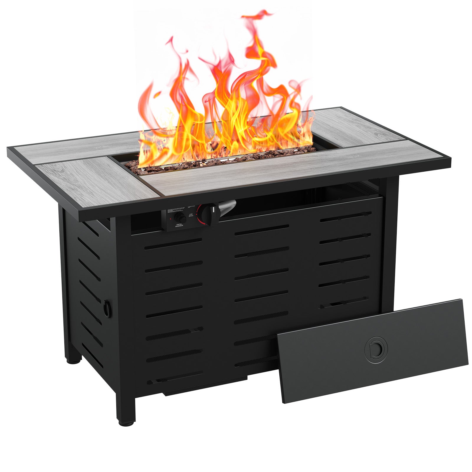 Aoxun 42" Propane Fire Pit Table, 60000 BTU Outdoor Patio Heater with Ceramic Top & Lava Rocks, Rectangle Gas Fire Pits for Outside Patio with Removable Lid, Black
