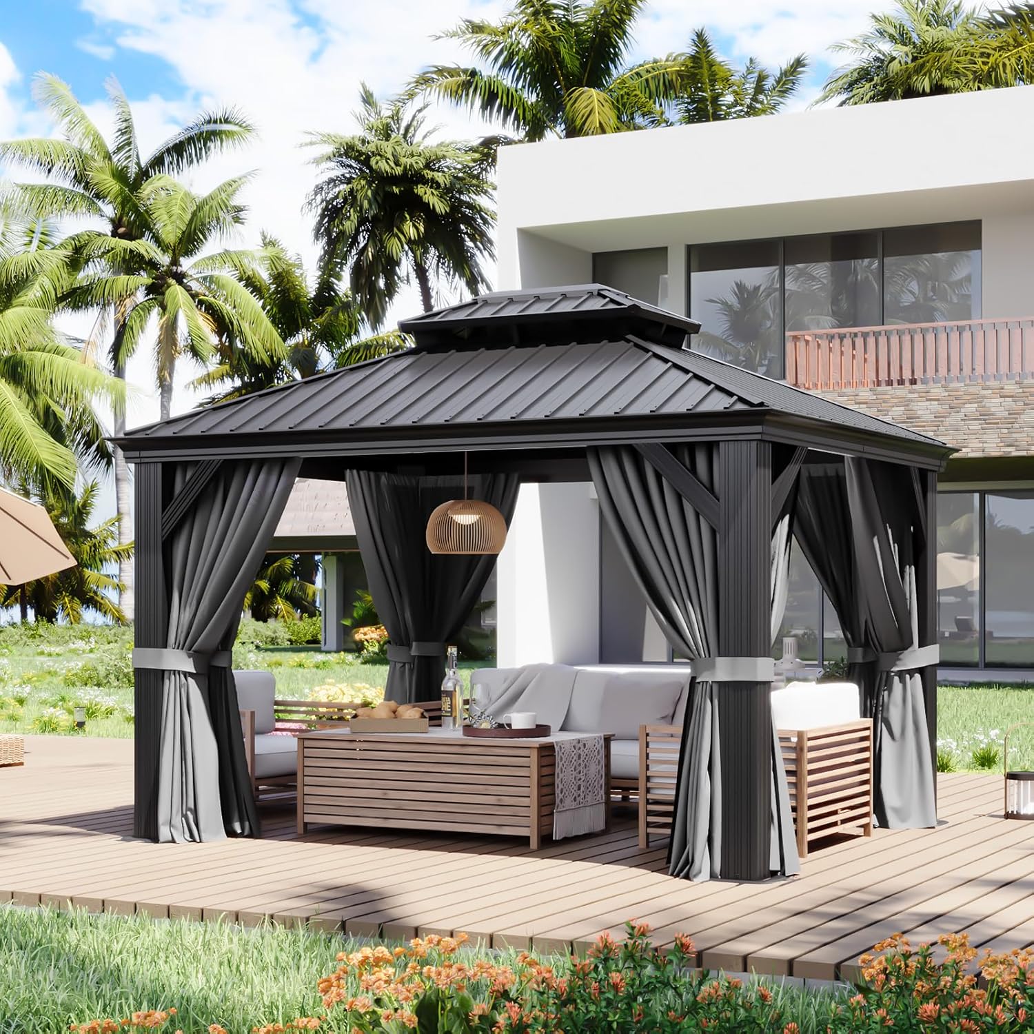 Aoxun Permanent Hardtop Aluminum Gazebo with Rain Gutter