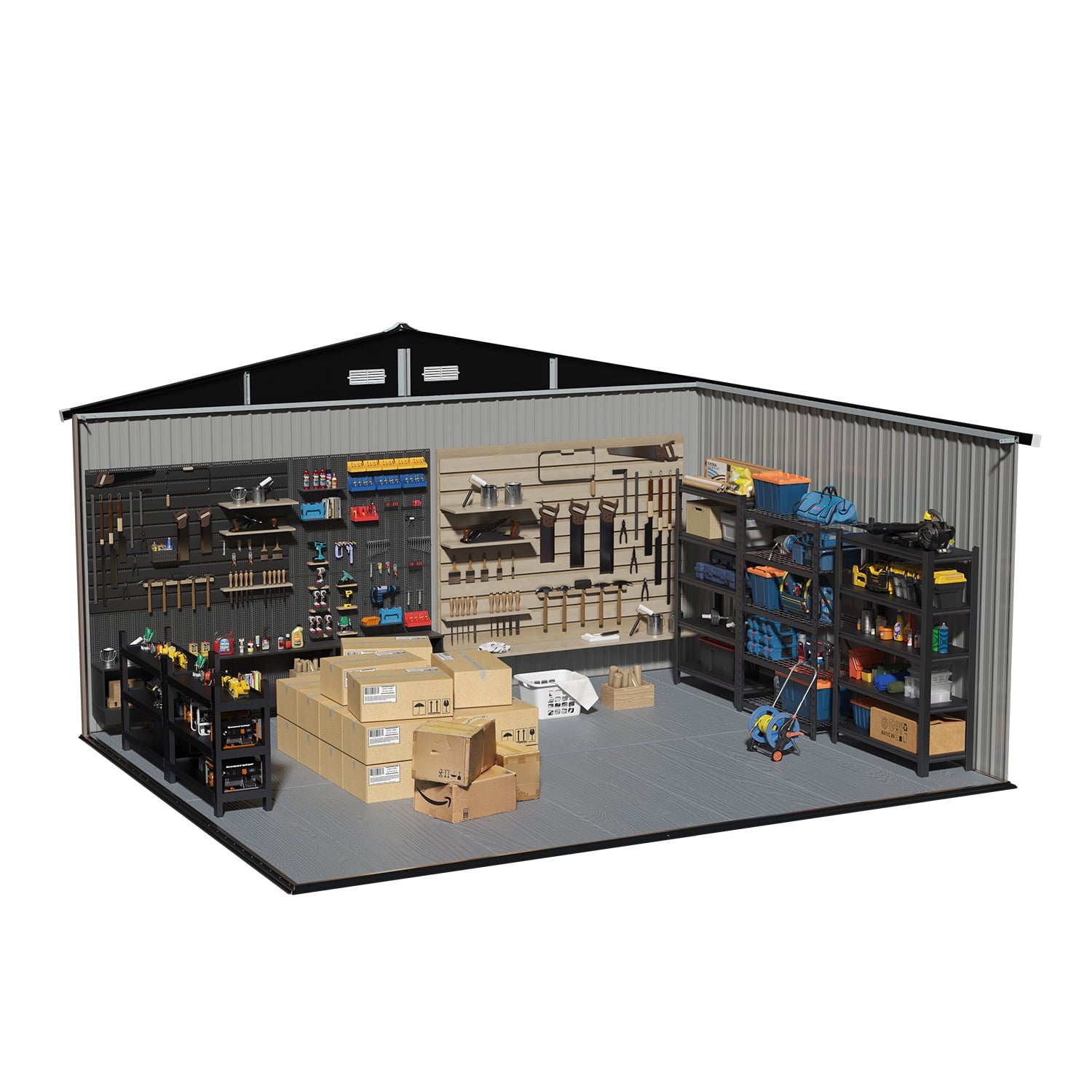 Clouddwell 11.5x9.4ft Galvanized Steel Storage Shed with Floor & Double Doors - Brown