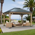 Clouddwell 12*10FT Hardtop Gazebo,Wooden Patio Gazebo with Single-Layer Galvanized Steel Roof,Suitable for Backyards,Patios and Decks.