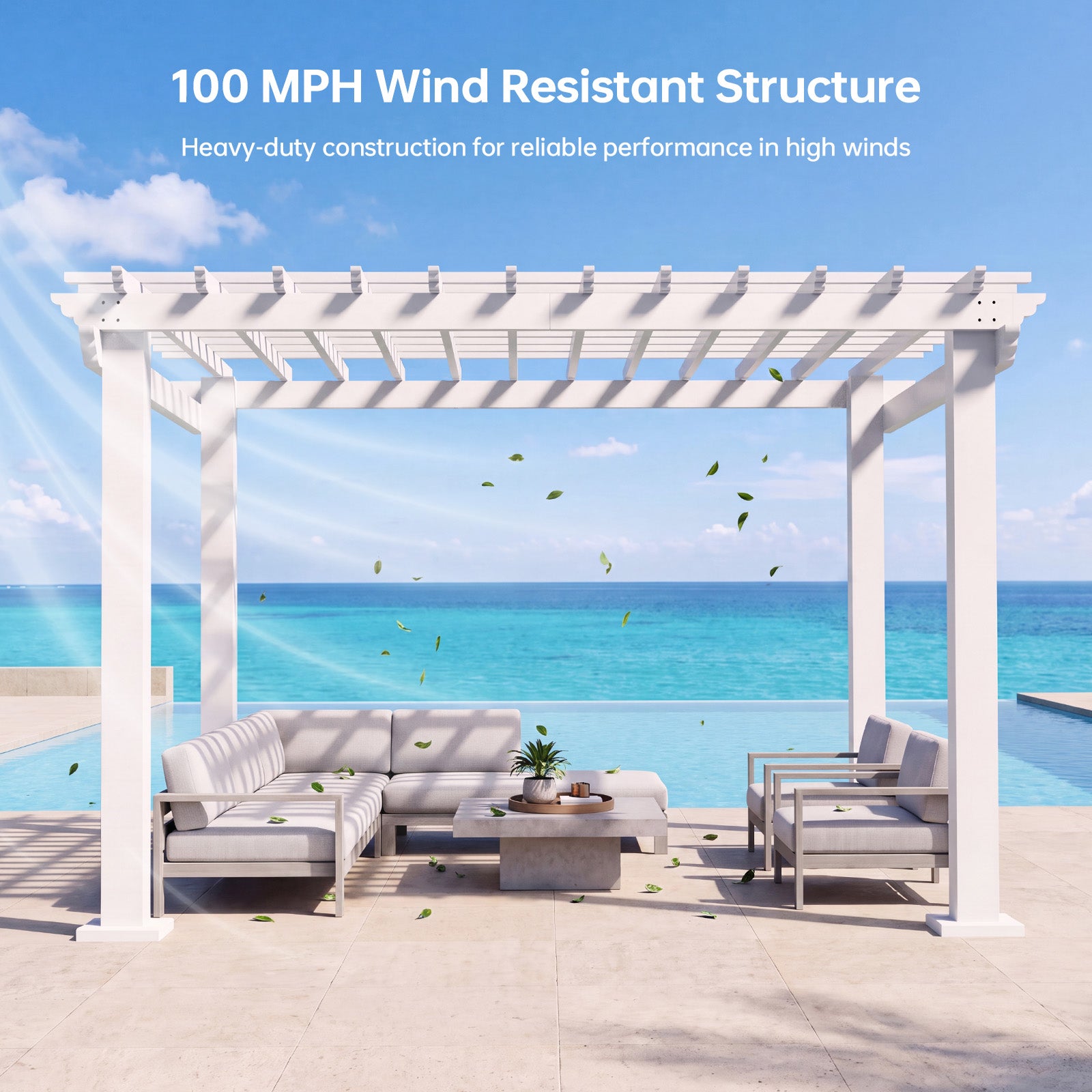 Aoxun 12' x 10' Outdoor Pergola with Trellis Roof & Adjustable Canopy，Aluminum Frame, All-Season Durability, High-Wind Rating, Shade for Patio, Deck, Garden, White