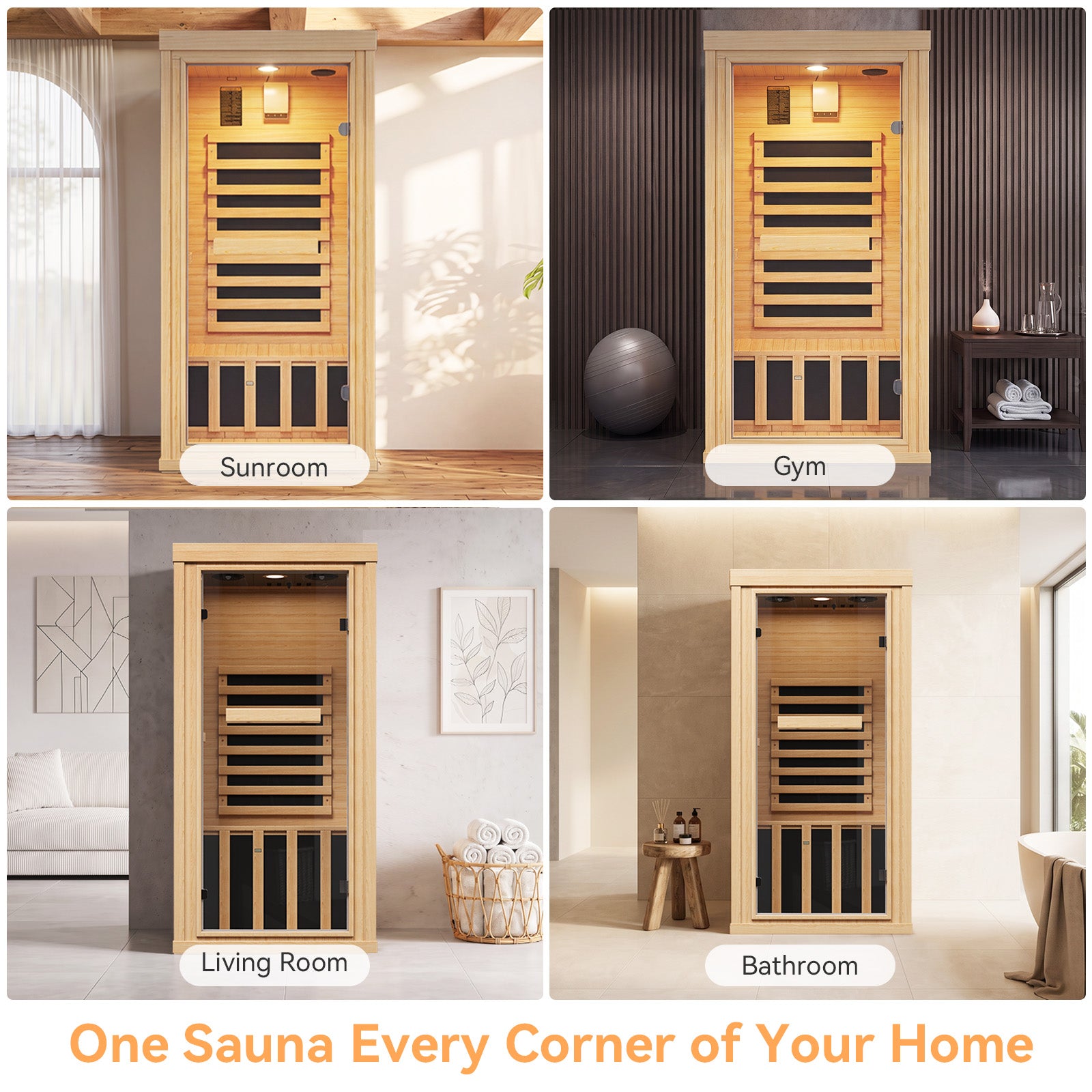 Aoxun Infrared Sauna Home Sauna, Indoor Sauna, Low EMF Far Infrared, 1-2 Person, Chromotherapy Light, Canadian Hemlock Wood, Blutooth Speakers