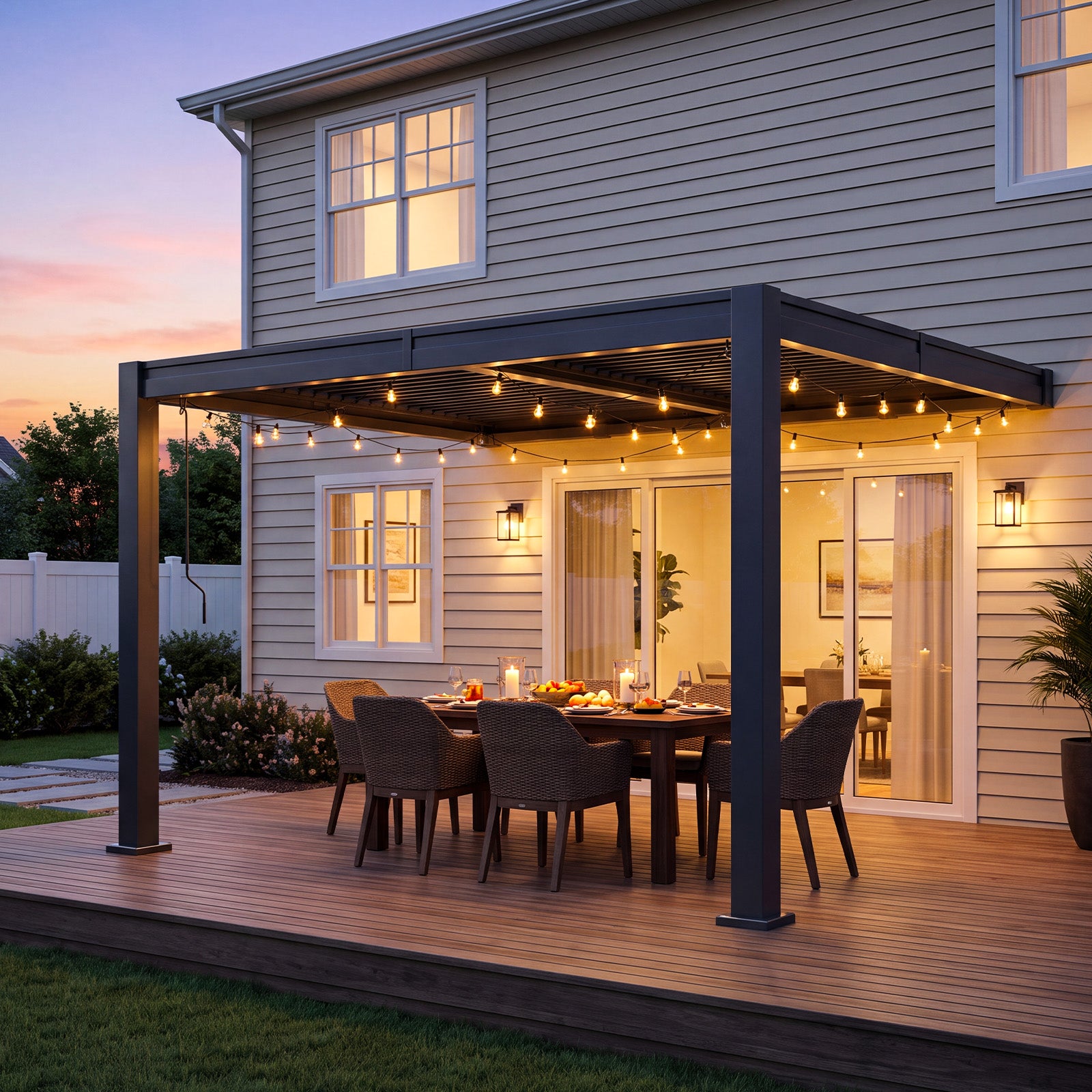 Aoxun Wall Mounted Pergola 10 x 12, Lean to Gazebo with Adjustable Louvers | Secure Wall Attachment, Galvanized Steel Rust-Resistant Frame, Built-In Drainage System for Patio, Deck & Backyard