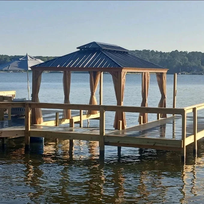 Wood Grain Hardtop Gazebo with Rain Gutter