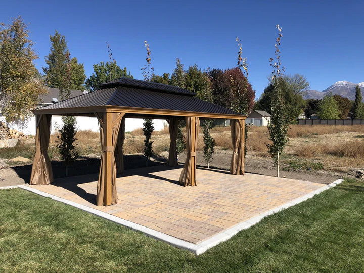 Wood Grain Hardtop Gazebo with Rain Gutter