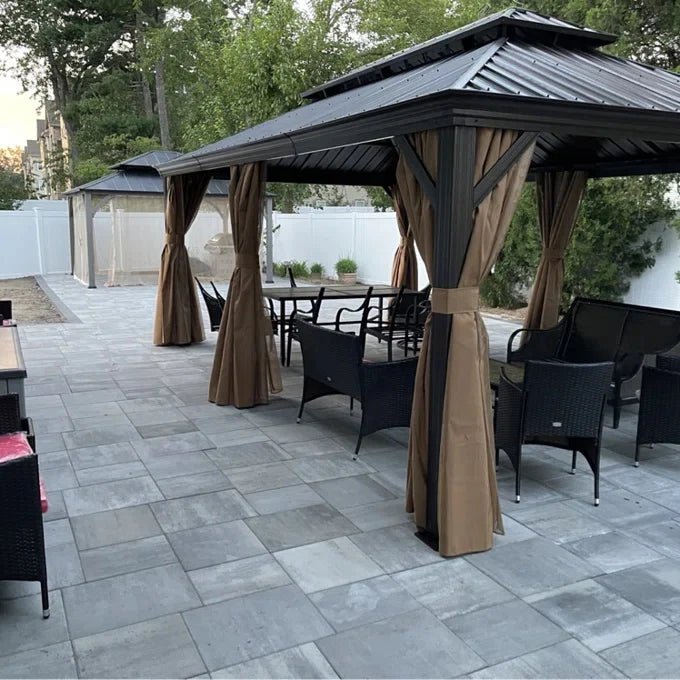 Wood Grain Hardtop Gazebo with Rain Gutter