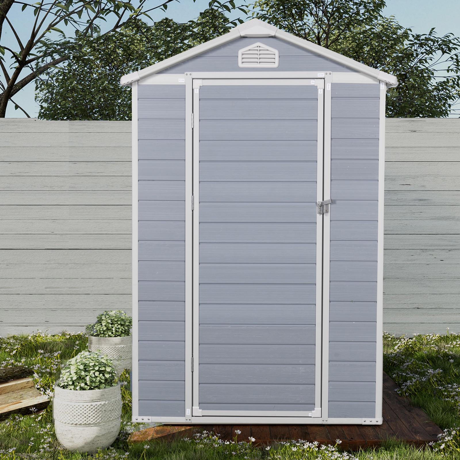 4' x 6' Plastic Shed for Outdoor Storage, Resin Storage Shed with Window and Lockable Door for Garden, Backyard, Patio, Tool Storage Use, Gray