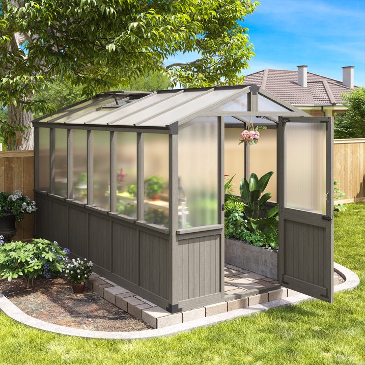 AOXUN 6' x 12' Outdoor Cedar Wood Greenhouse, Walk-in Greenhouse with Adjustable Roof Vent and Lockable Door