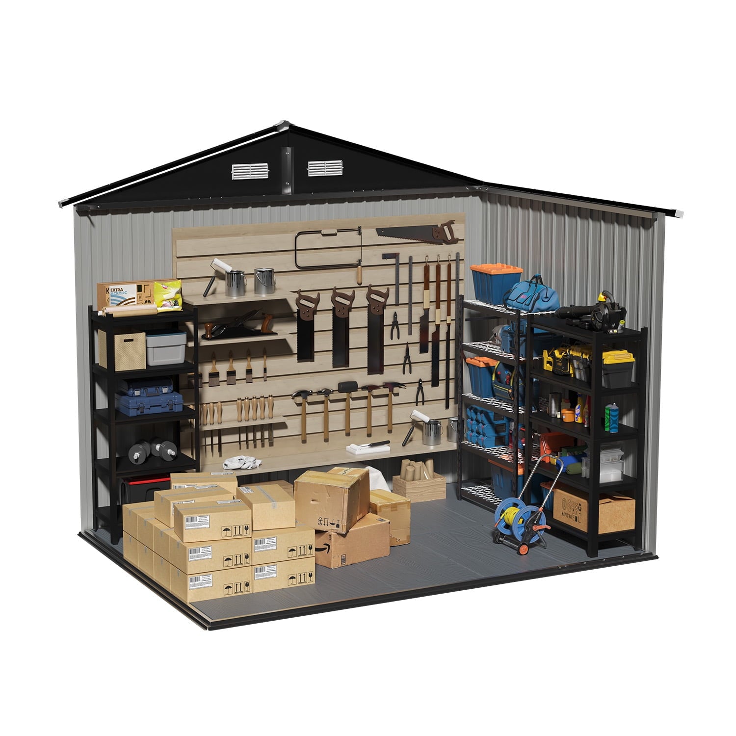 Clouddwell 7.4x5.3ft Galvanized Steel Storage Shed with Floor & Double Doors - Brown