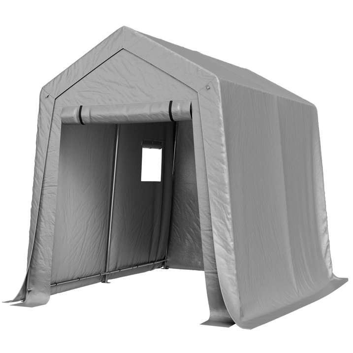 Aoxun 6x8 FT Outdoor Storage Shed, Portable Garage with Roll-Up Door & Window, Waterproof Tarp & Galvanized Steel Frame for Lawn Equipment, Bike, Motorcycle, Trunk Cover, Gray