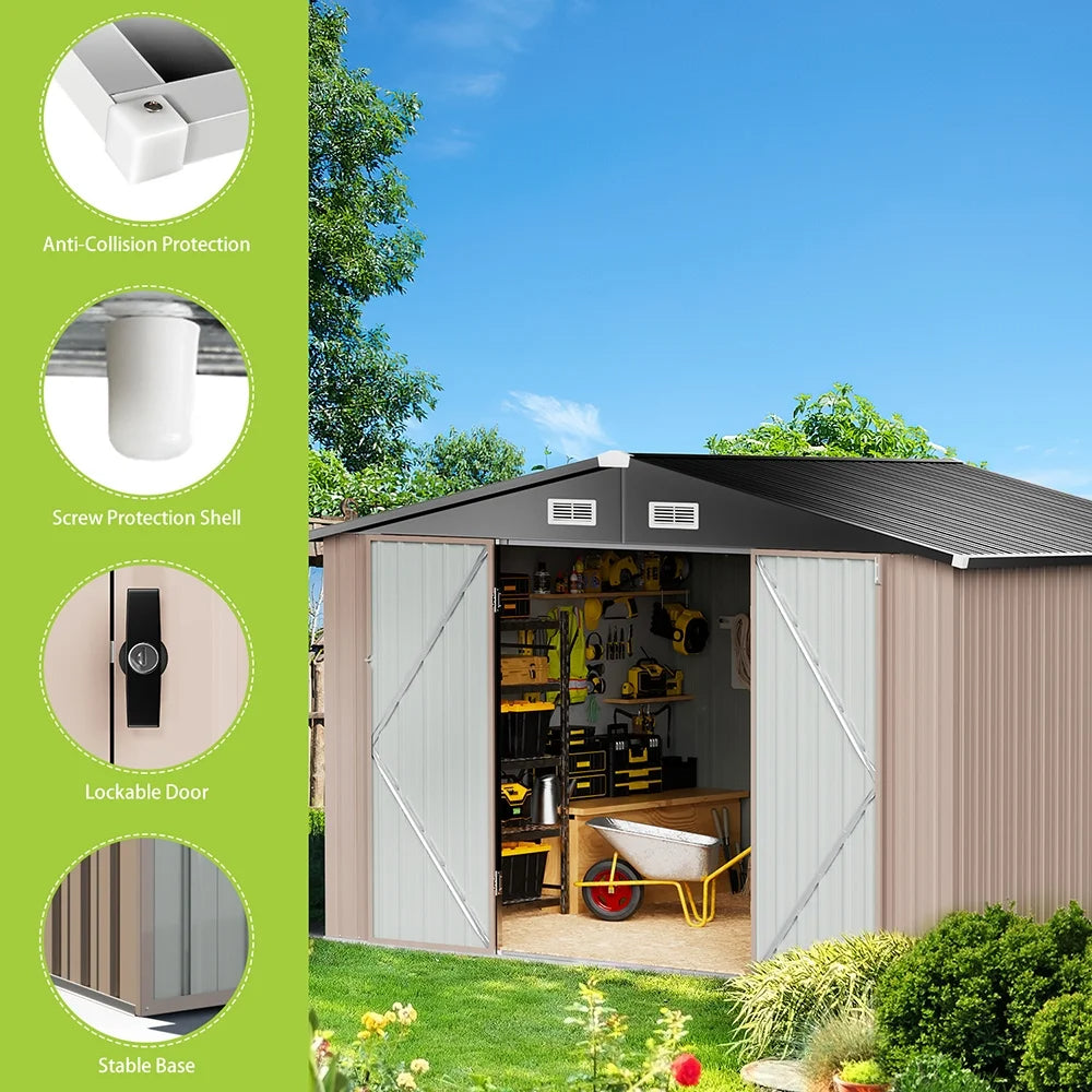 9.7' x 7.6' Outdoor Metal Storage Shed, Steel Garden Shed, Tool Storage Shed for Backyard, Patio, Lawn