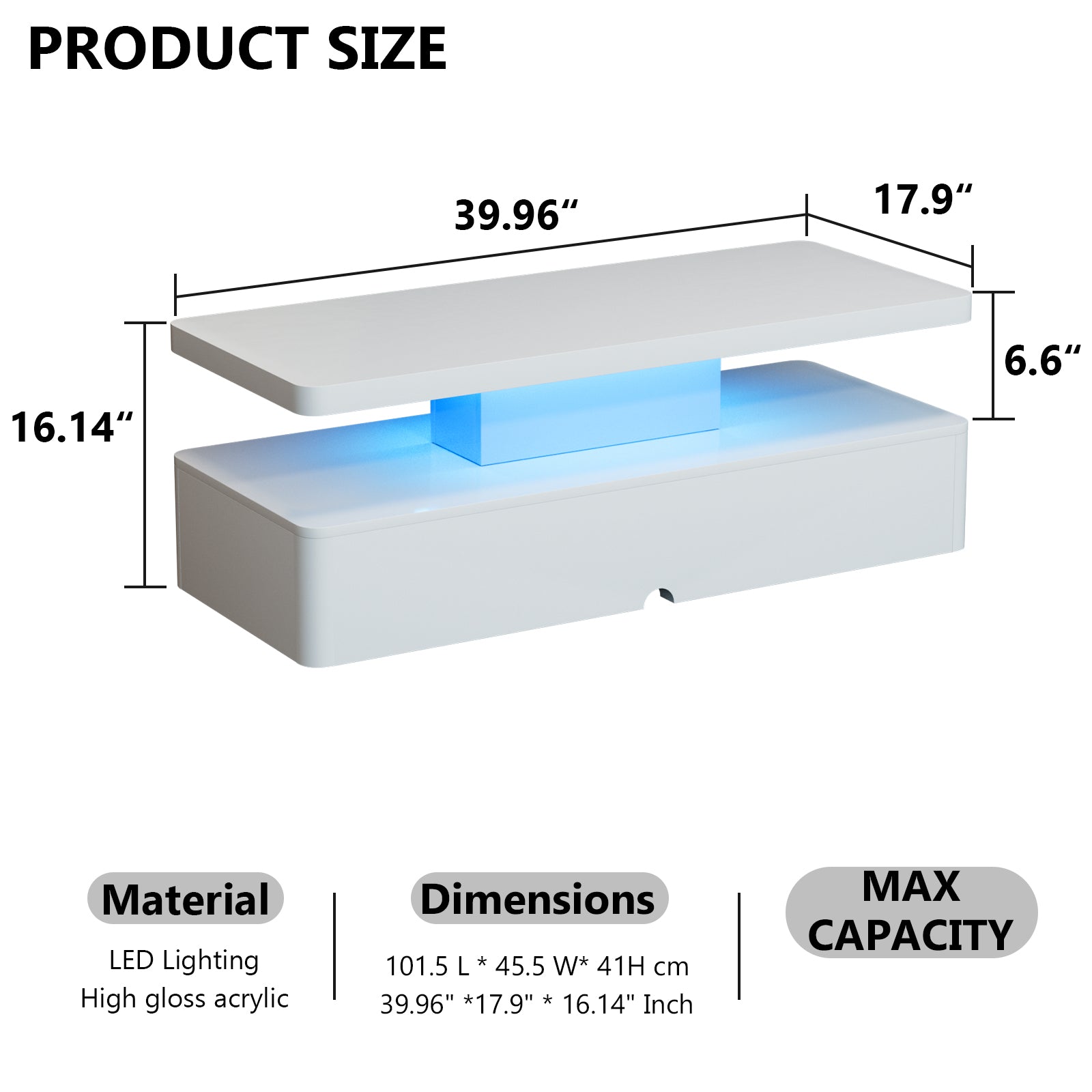 Modern Stylish Coffee Table with 16 Colors LED Lights, Double-Layer Design for Living Room, White High Gloss Acrylic