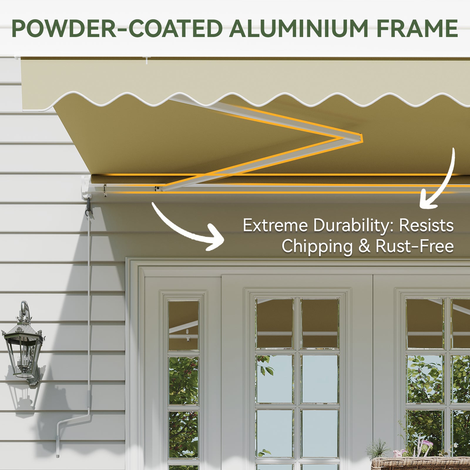 Aoxun Manual Retractable Awning for Outside 12x10 FT Outdoor Patio Sun Shades Canopy with Crank Handle Waterproof Polyester PA Coated Fabric for Backyard Deck Window Beige