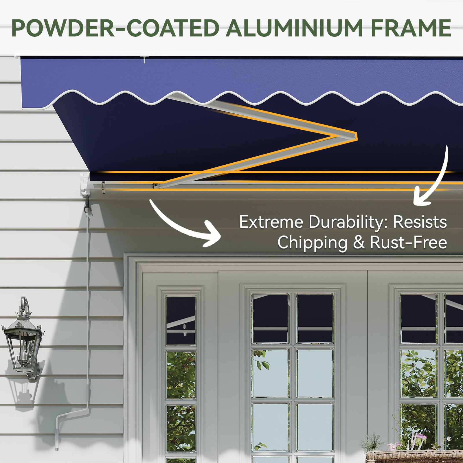 Aoxun Manual Retractable Awning for Outside 12x10 FT Outdoor Patio Sun Shades Canopy with Crank Handle Waterproof Polyester PA Coated Fabric for Backyard Deck Window Blue