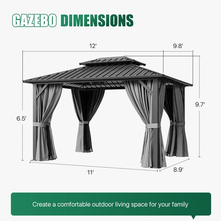 Clouddwell 10' x 12' Gazebo for Patio, Gazebo Pergola with Sloped Roof, Large Wall-Mounted Heavy Duty Awnings, for Deck, Patio and Backyard